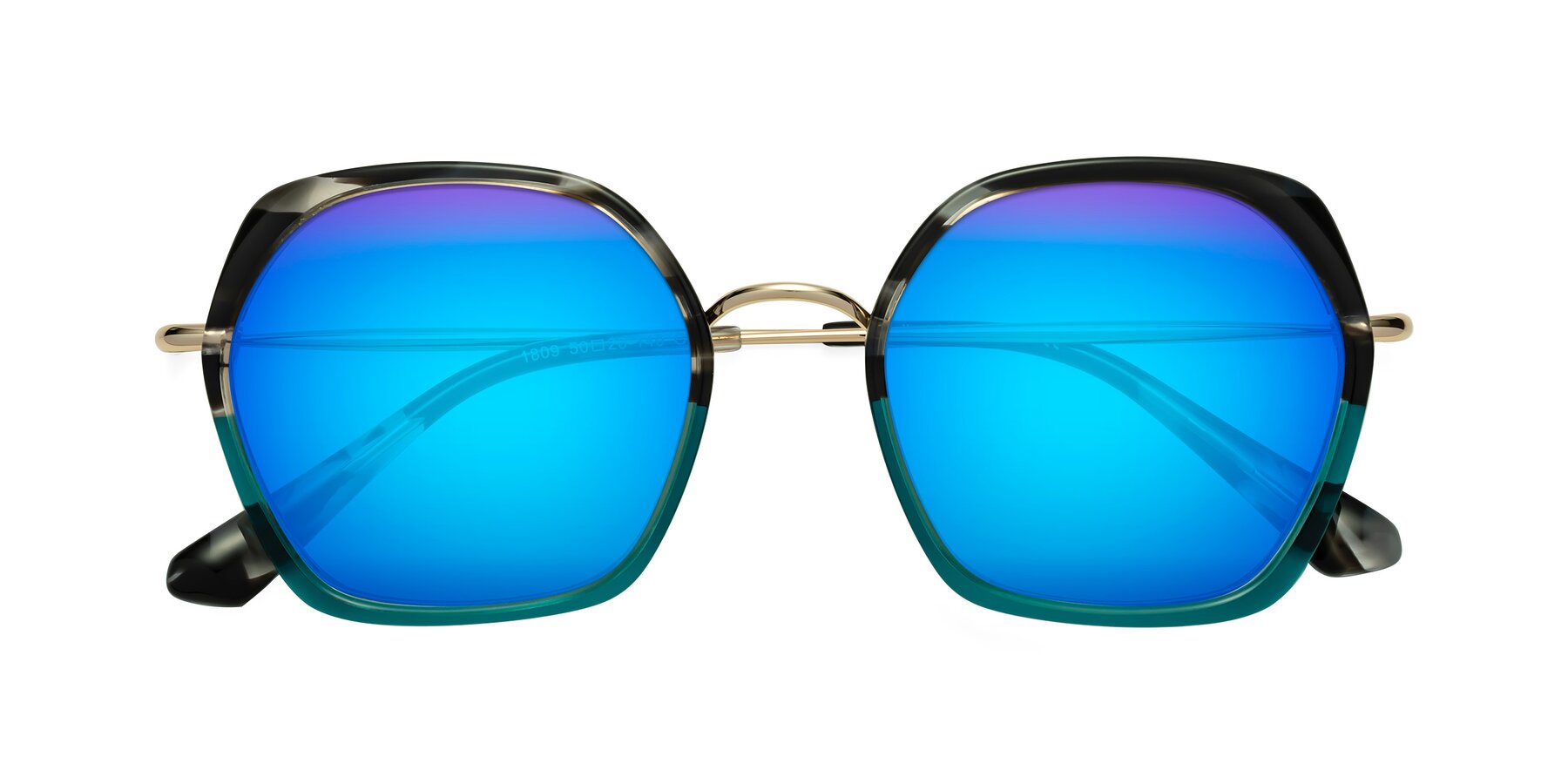 Folded Front of Apollo in Tortoise-Green with Blue Mirrored Lenses