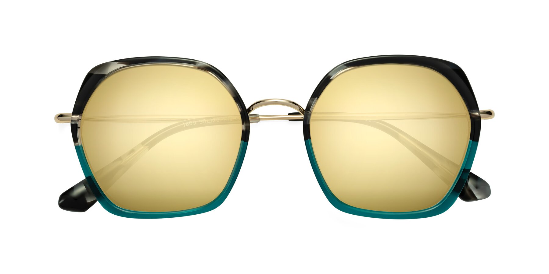 Folded Front of Apollo in Tortoise-Green with Gold Mirrored Lenses