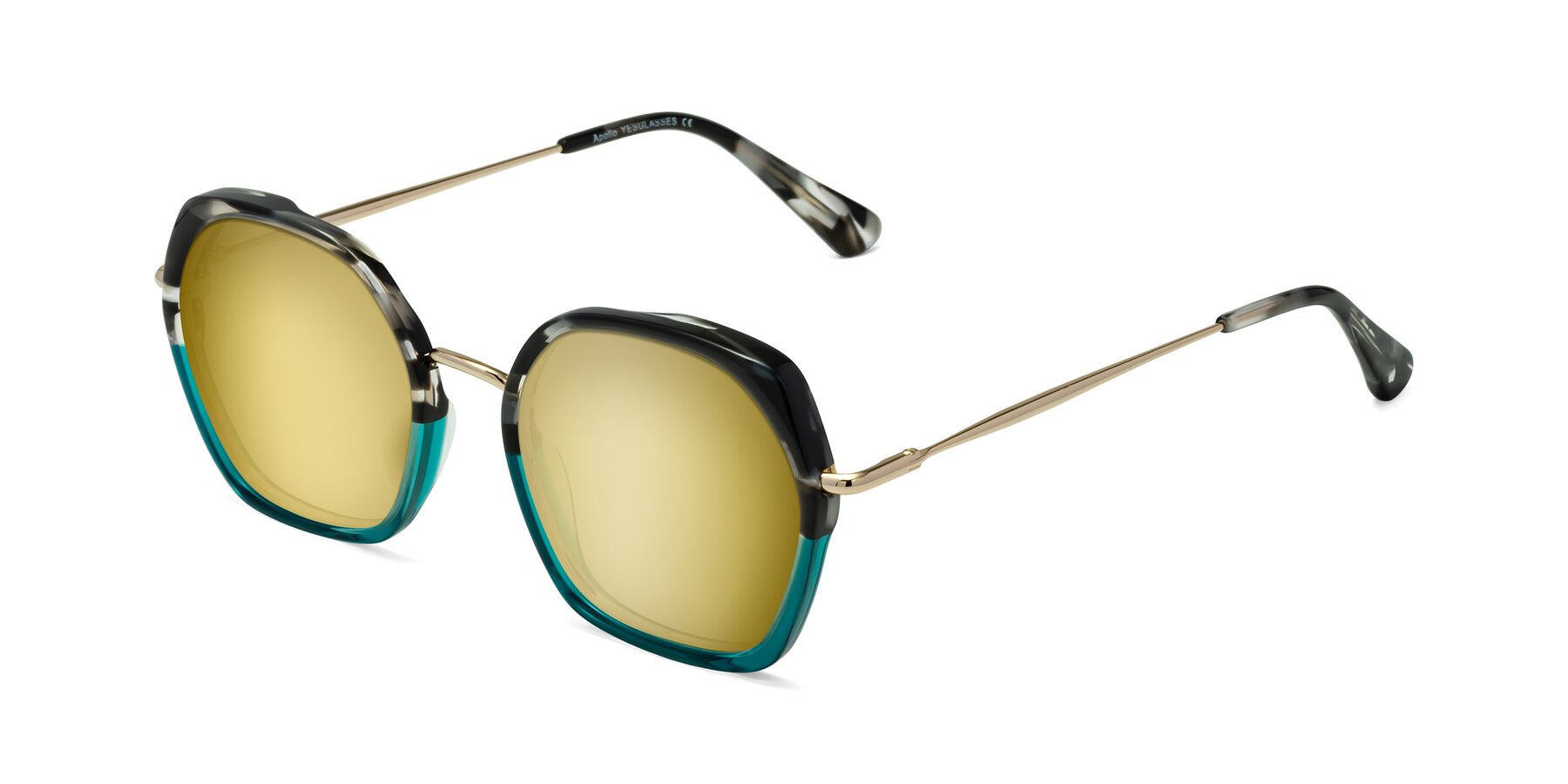 Angle of Apollo in Tortoise-Green with Gold Mirrored Lenses