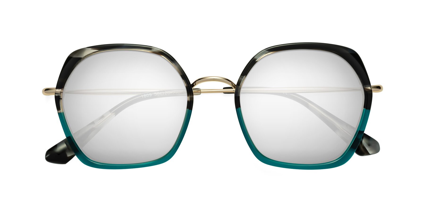 Folded Front of Apollo in Tortoise-Green with Silver Mirrored Lenses