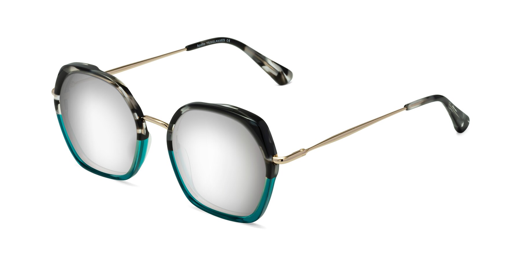 Angle of Apollo in Tortoise-Green with Silver Mirrored Lenses