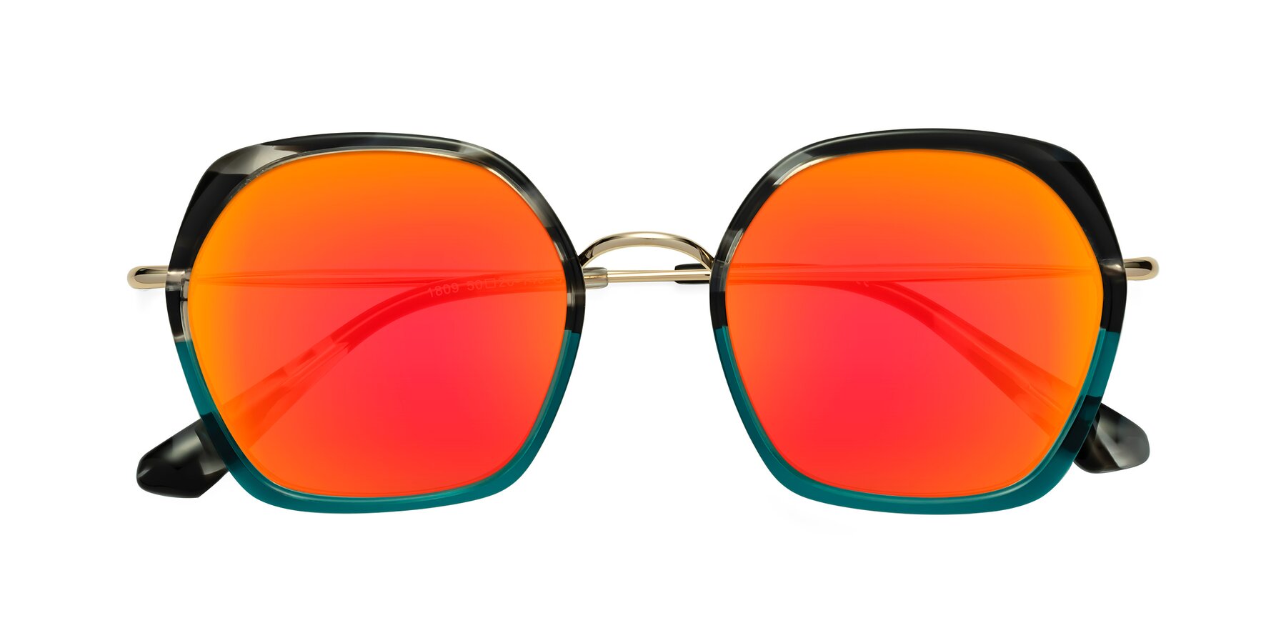 Folded Front of Apollo in Tortoise-Green with Red Gold Mirrored Lenses