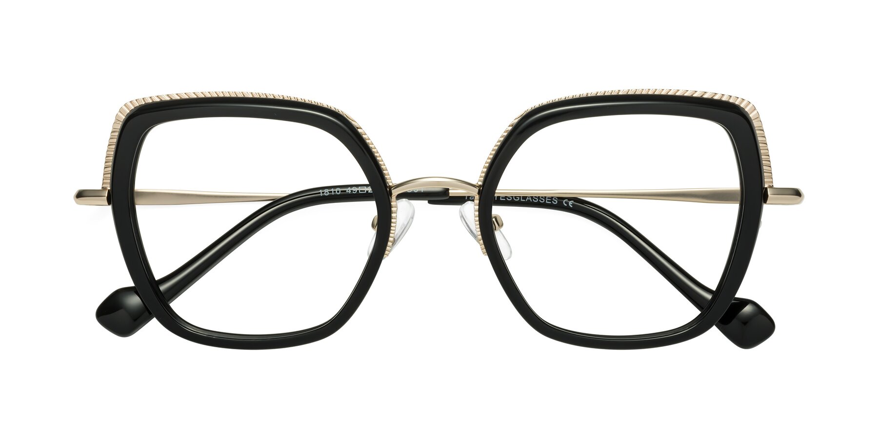 Folded Front of Yates in Black-Gold with Clear Eyeglass Lenses