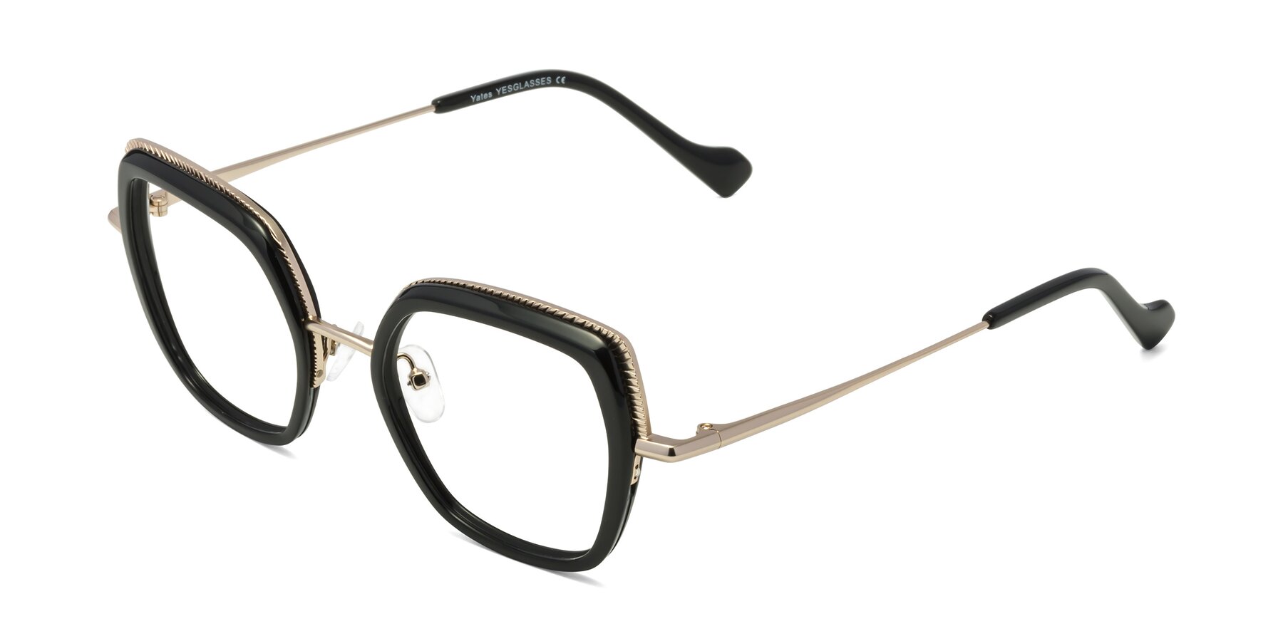 Angle of Yates in Black-Gold with Clear Eyeglass Lenses