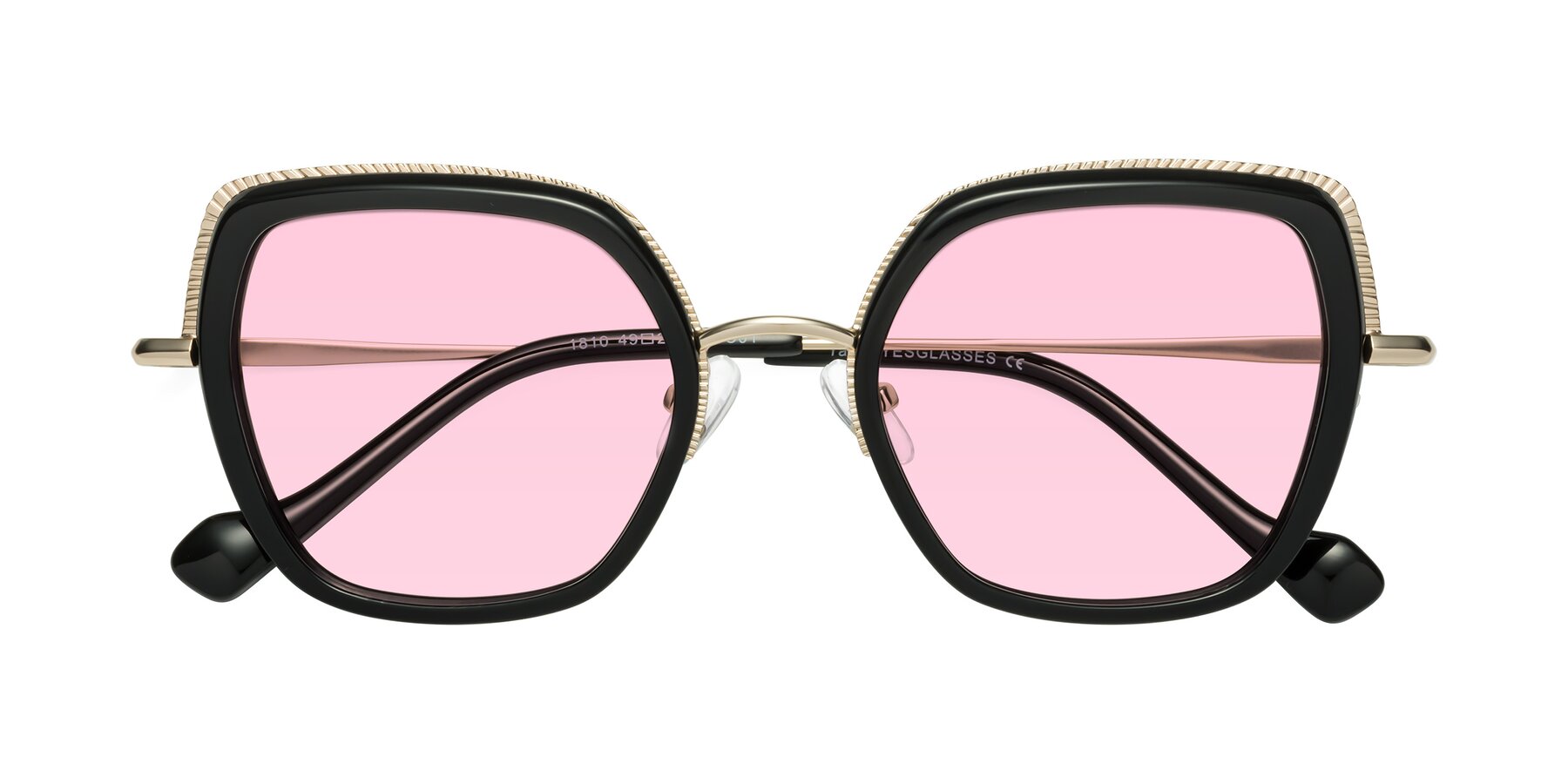 Folded Front of Yates in Black-Gold with Light Pink Tinted Lenses