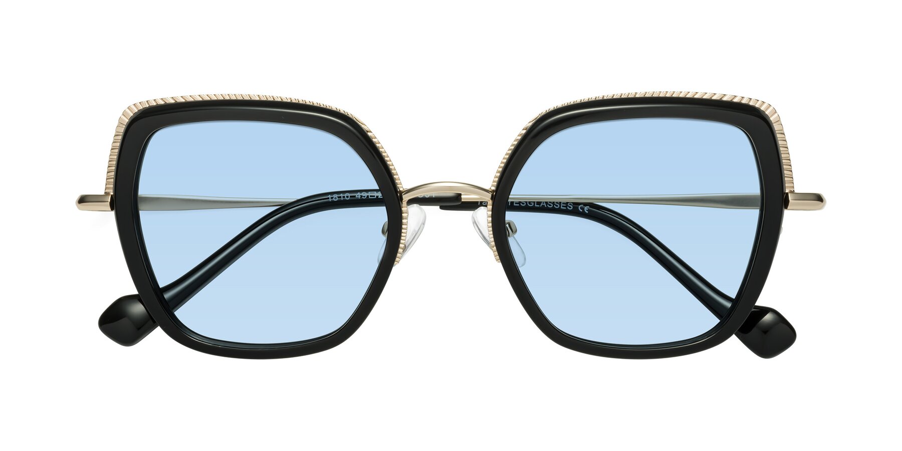 Folded Front of Yates in Black-Gold with Light Blue Tinted Lenses