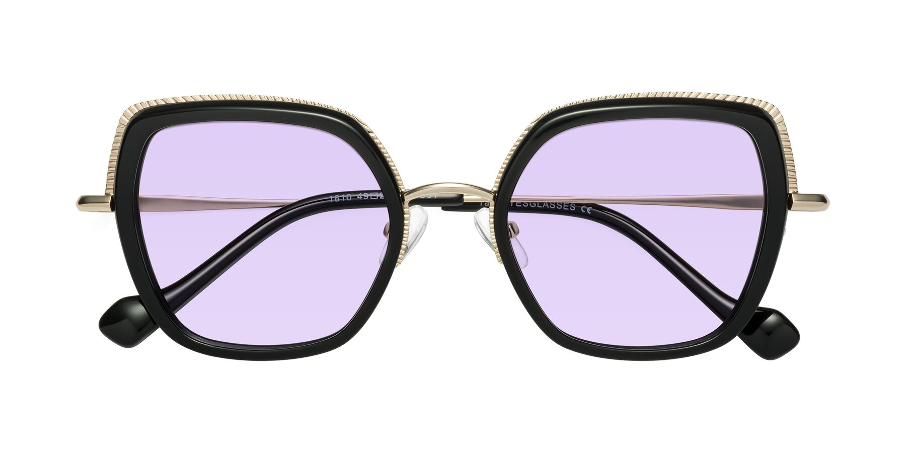 Folded Front of Yates in Black-Gold with Light Purple Tinted Lenses