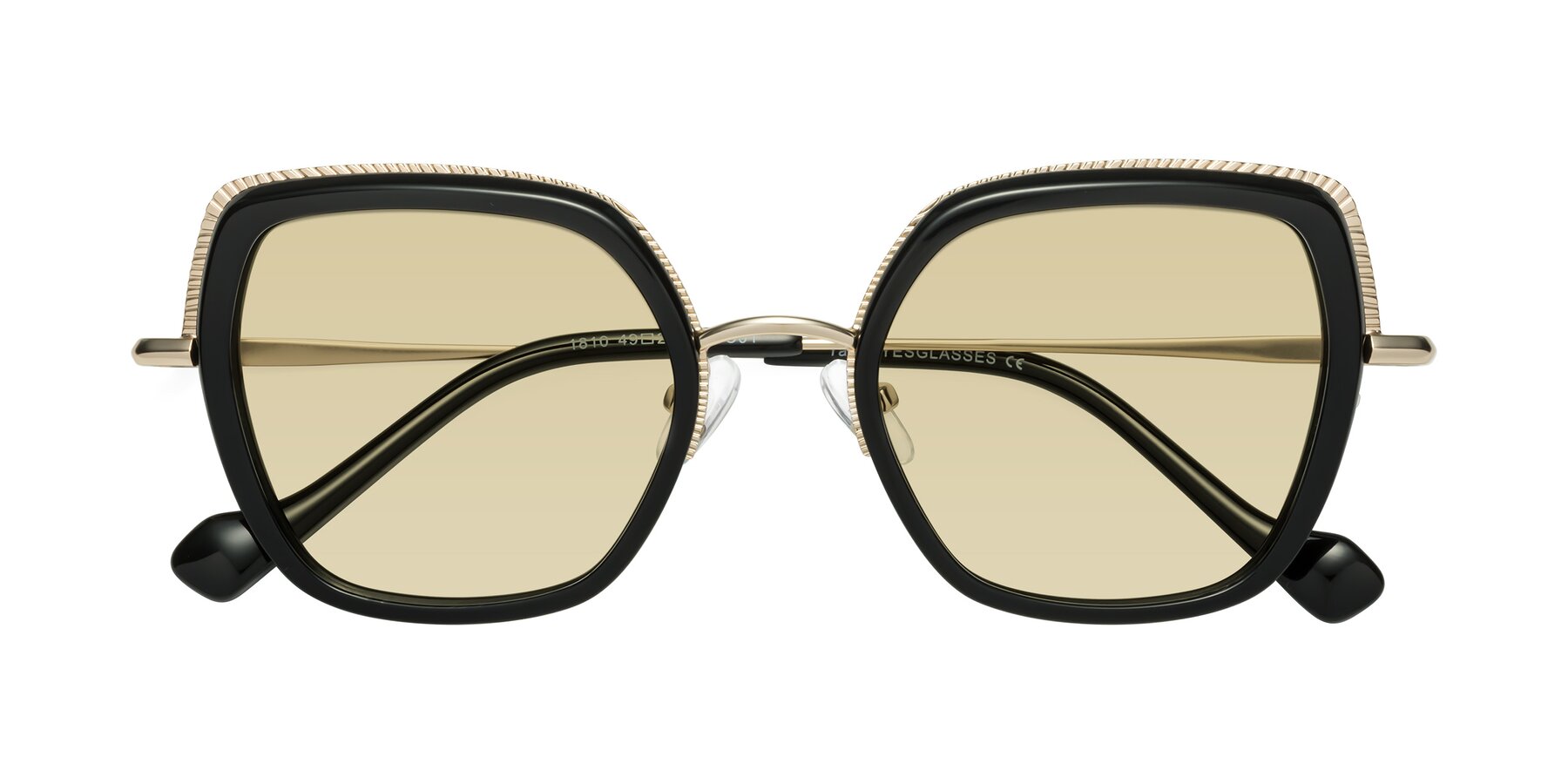 Folded Front of Yates in Black-Gold with Light Champagne Tinted Lenses