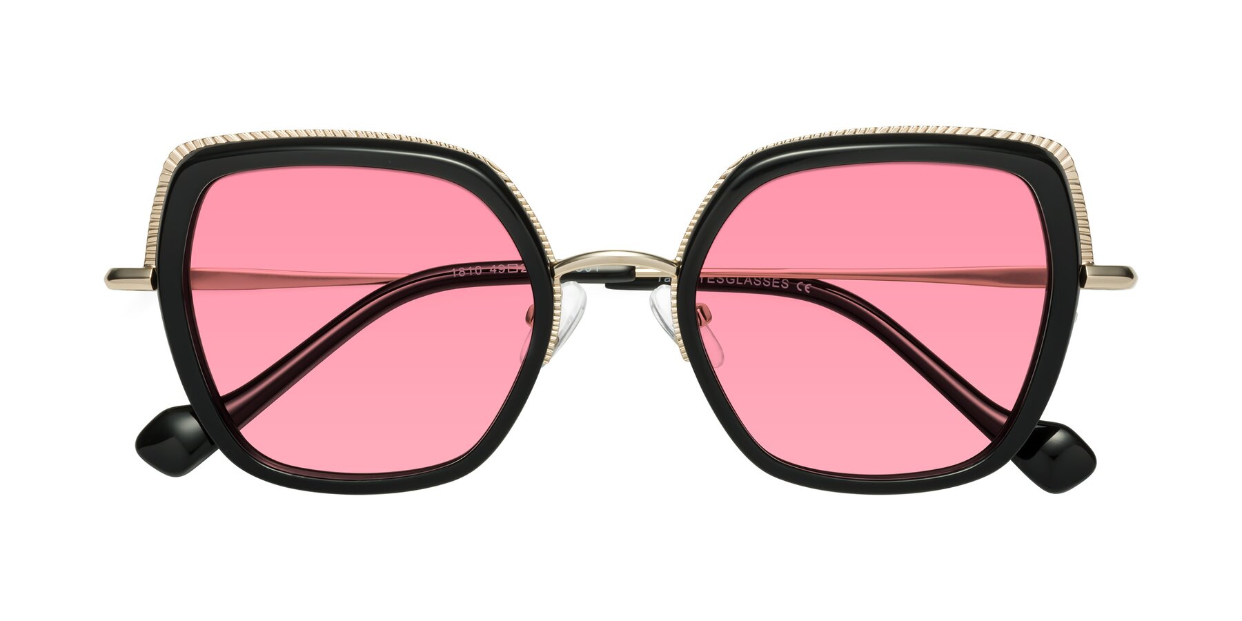 Folded Front of Yates in Black-Gold with Pink Tinted Lenses