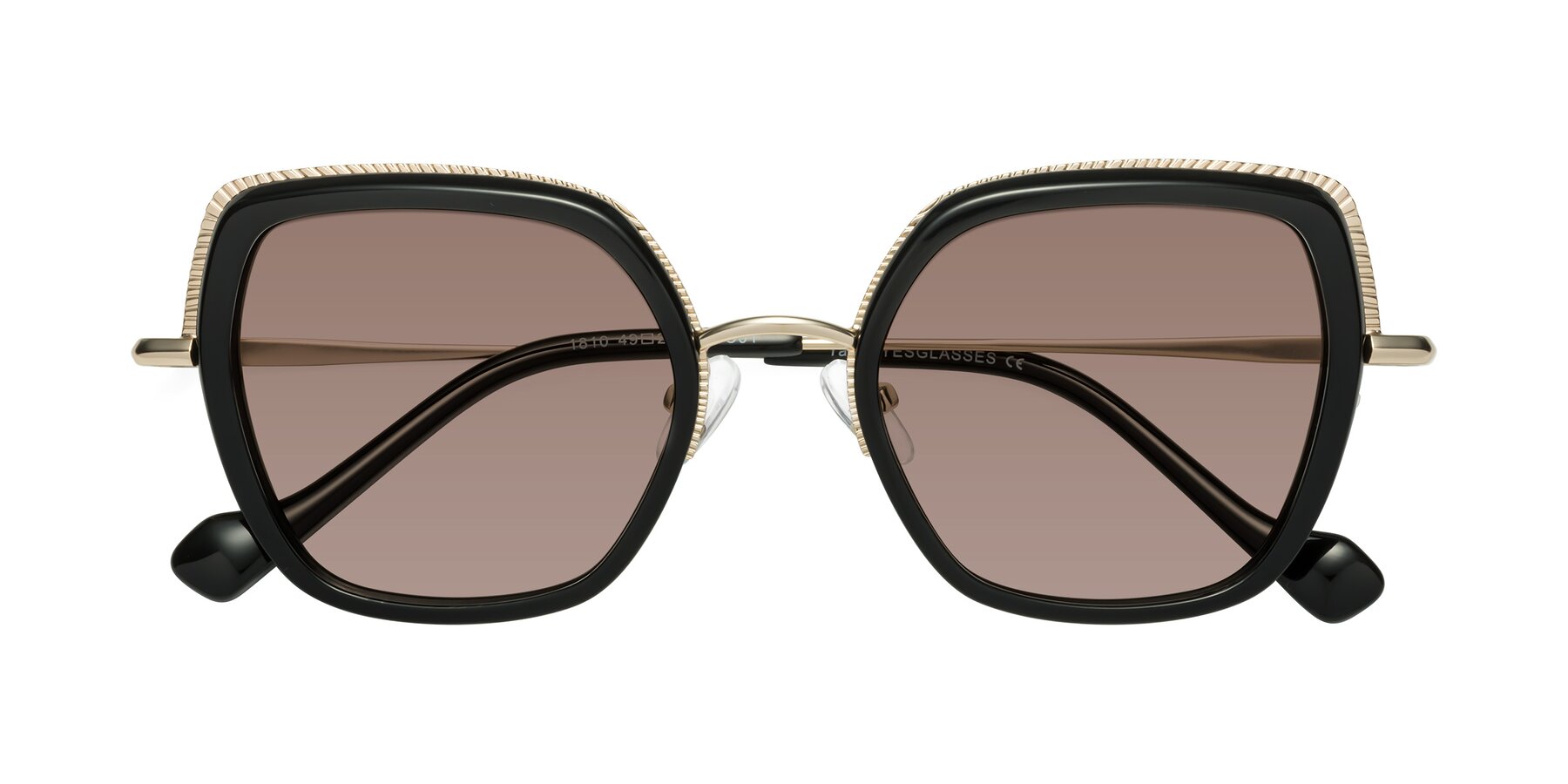 Folded Front of Yates in Black-Gold with Medium Brown Tinted Lenses