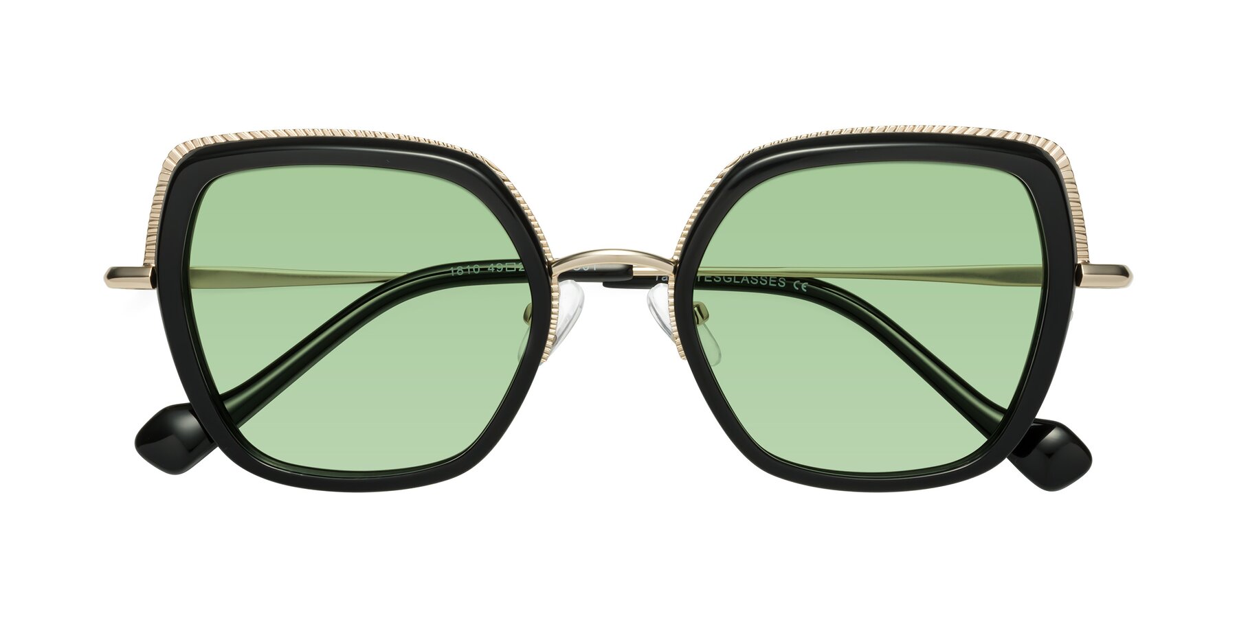 Folded Front of Yates in Black-Gold with Medium Green Tinted Lenses