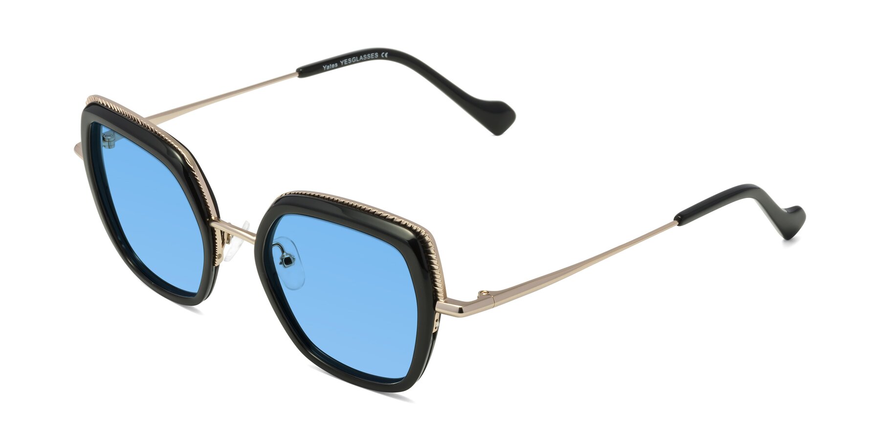 Angle of Yates in Black-Gold with Medium Blue Tinted Lenses