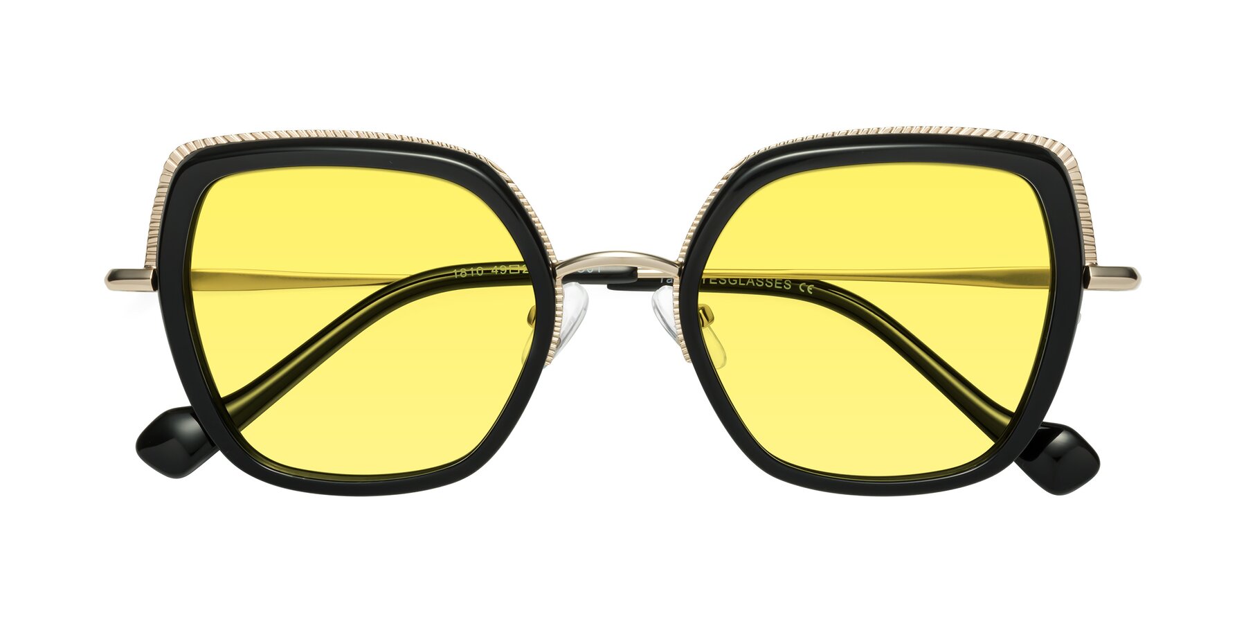 Folded Front of Yates in Black-Gold with Medium Yellow Tinted Lenses
