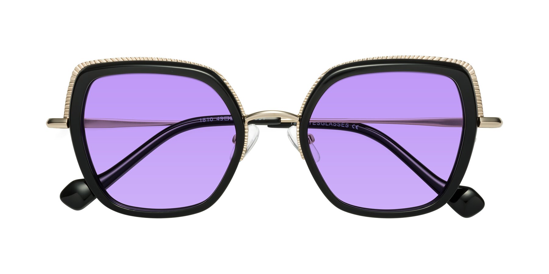 Folded Front of Yates in Black-Gold with Medium Purple Tinted Lenses