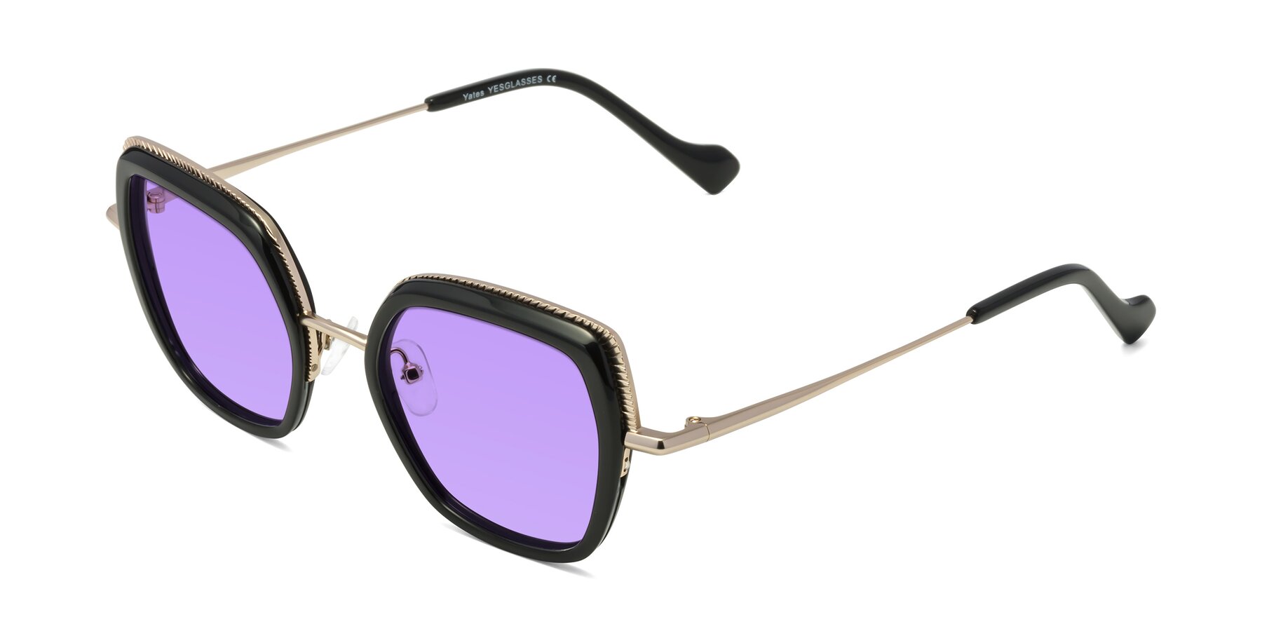 Angle of Yates in Black-Gold with Medium Purple Tinted Lenses