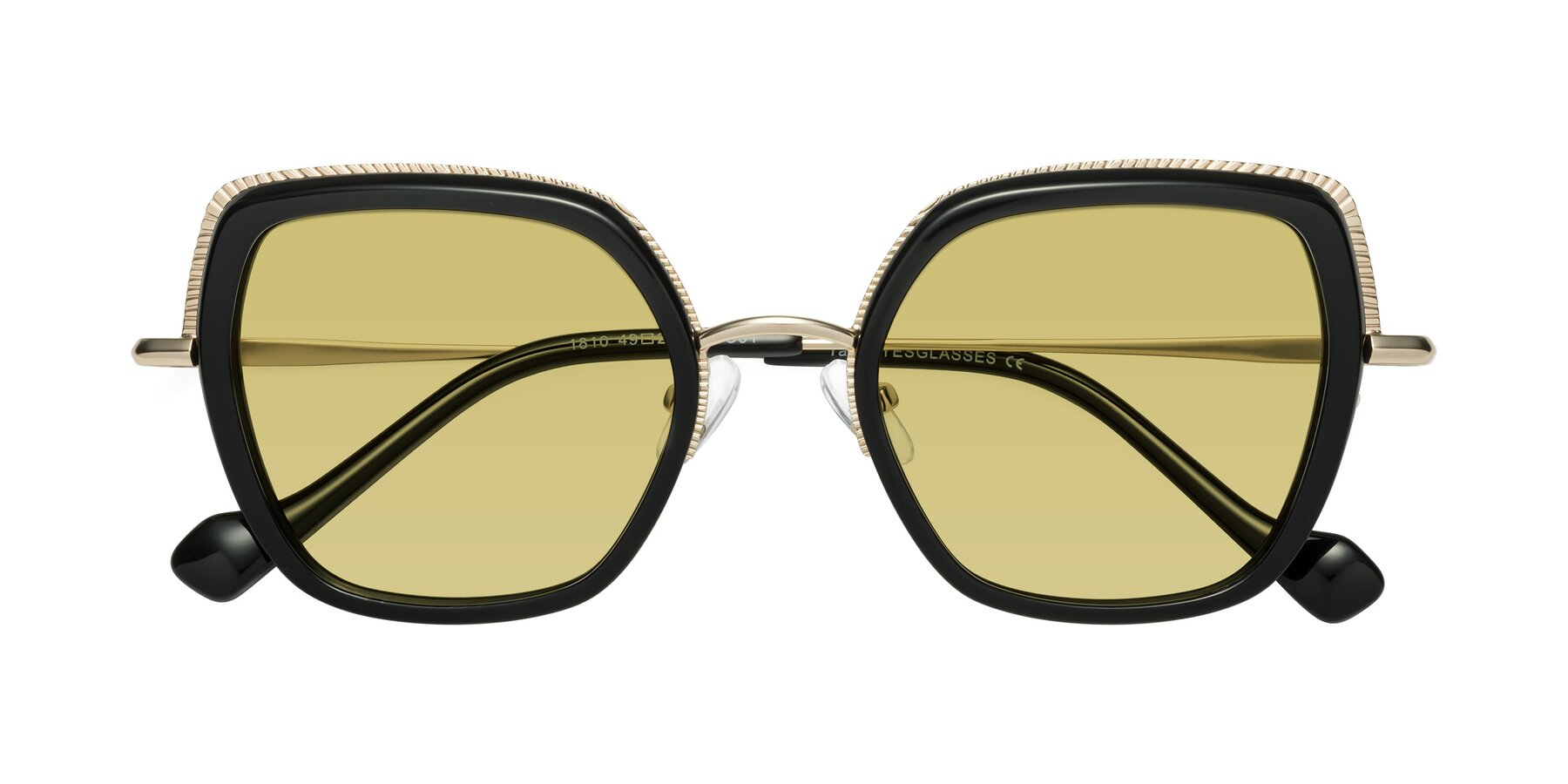 Folded Front of Yates in Black-Gold with Medium Champagne Tinted Lenses