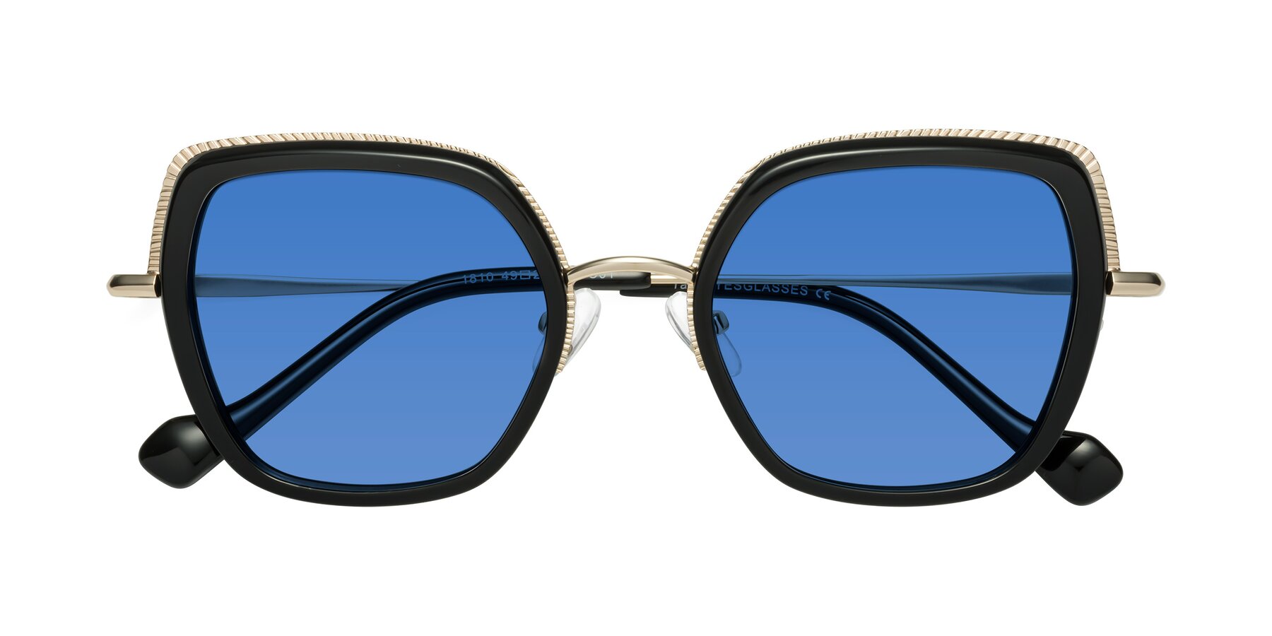 Folded Front of Yates in Black-Gold with Blue Tinted Lenses