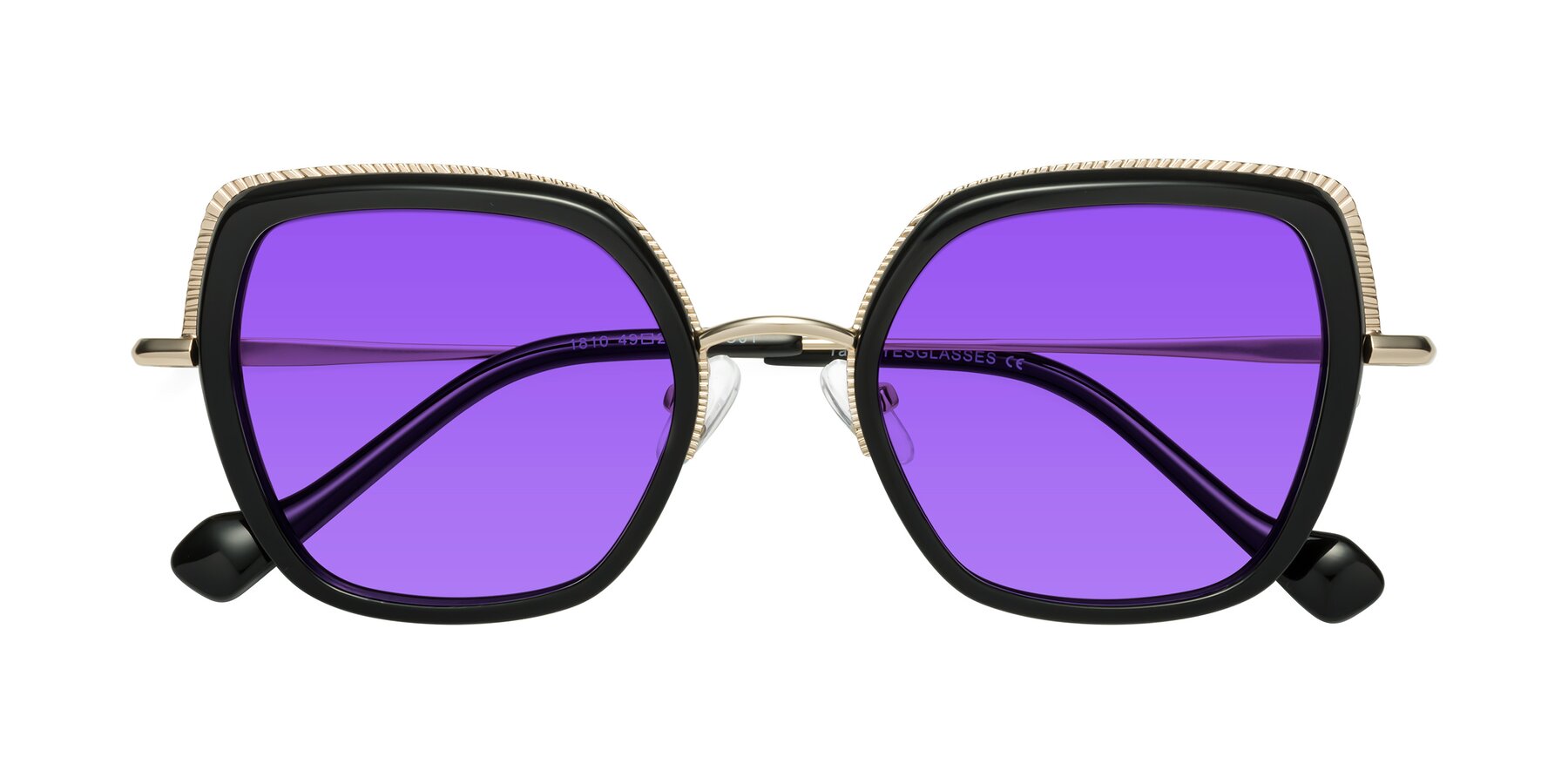 Folded Front of Yates in Black-Gold with Purple Tinted Lenses