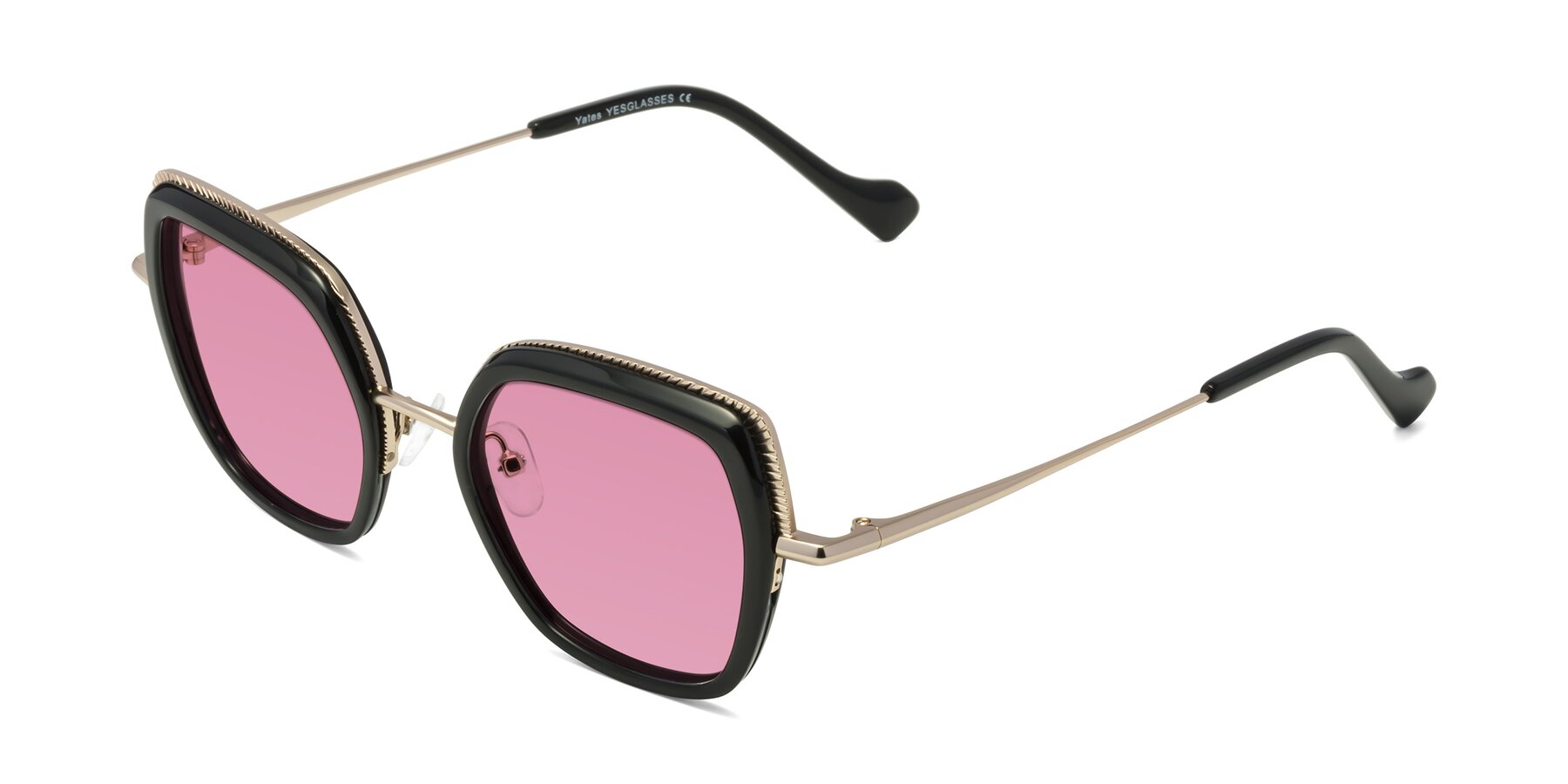 Angle of Yates in Black-Gold with Medium Wine Tinted Lenses