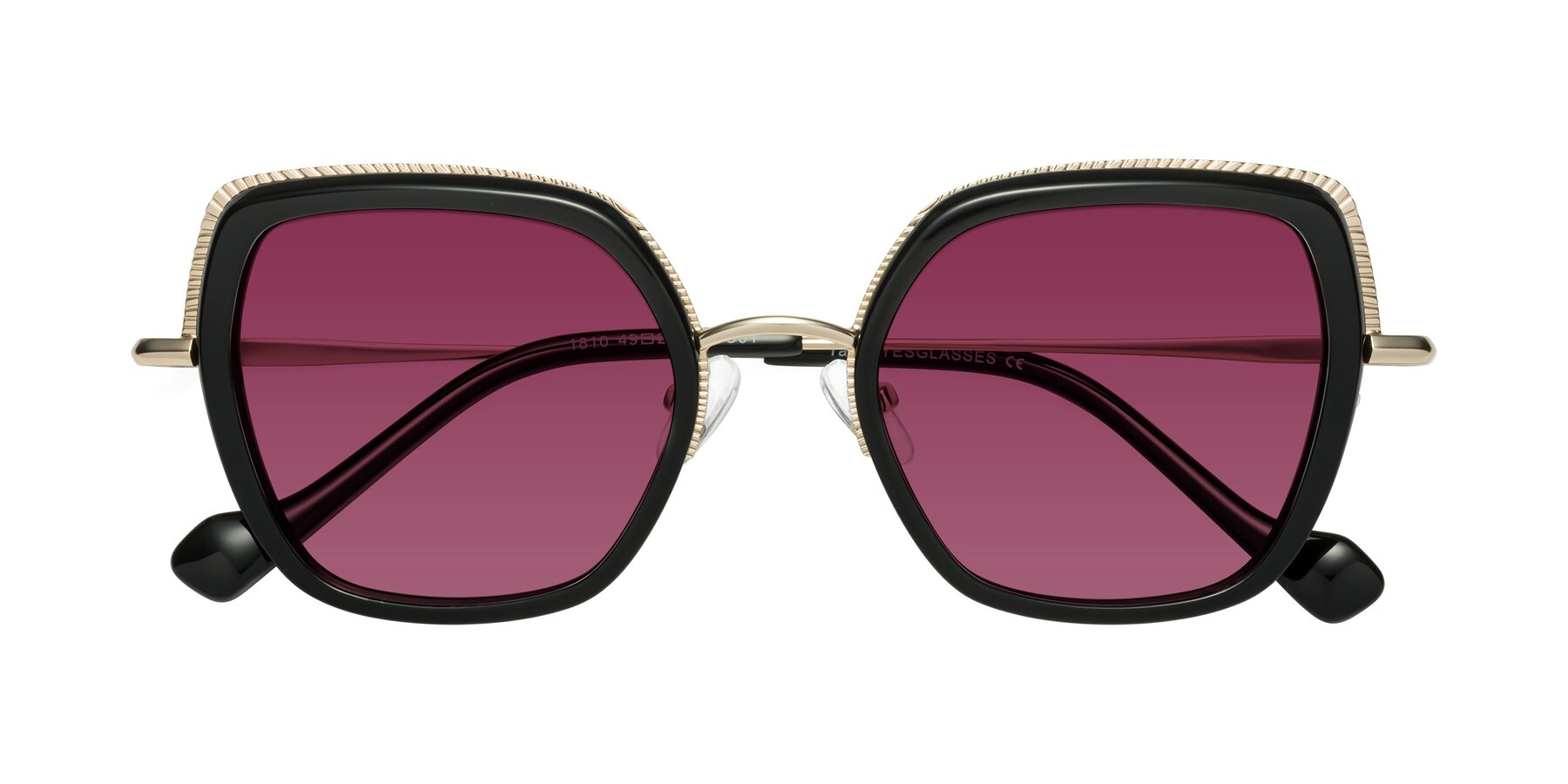 Folded Front of Yates in Black-Gold with Wine Tinted Lenses