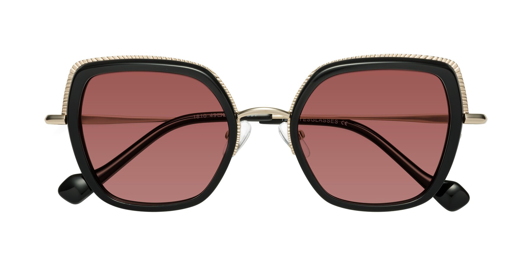 Folded Front of Yates in Black-Gold with Garnet Tinted Lenses