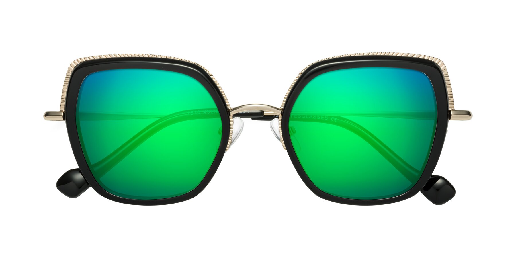 Folded Front of Yates in Black-Gold with Green Mirrored Lenses