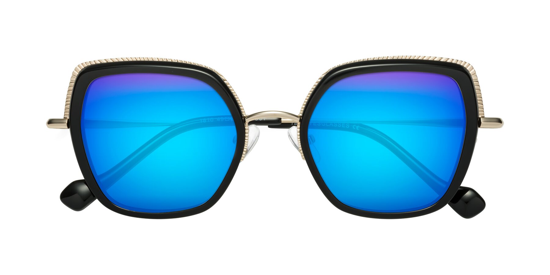 Folded Front of Yates in Black-Gold with Blue Mirrored Lenses