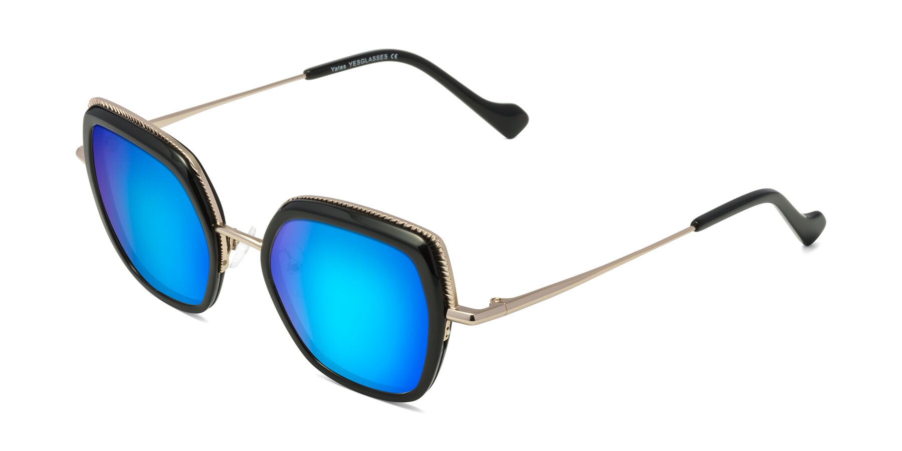 Angle of Yates in Black-Gold with Blue Mirrored Lenses