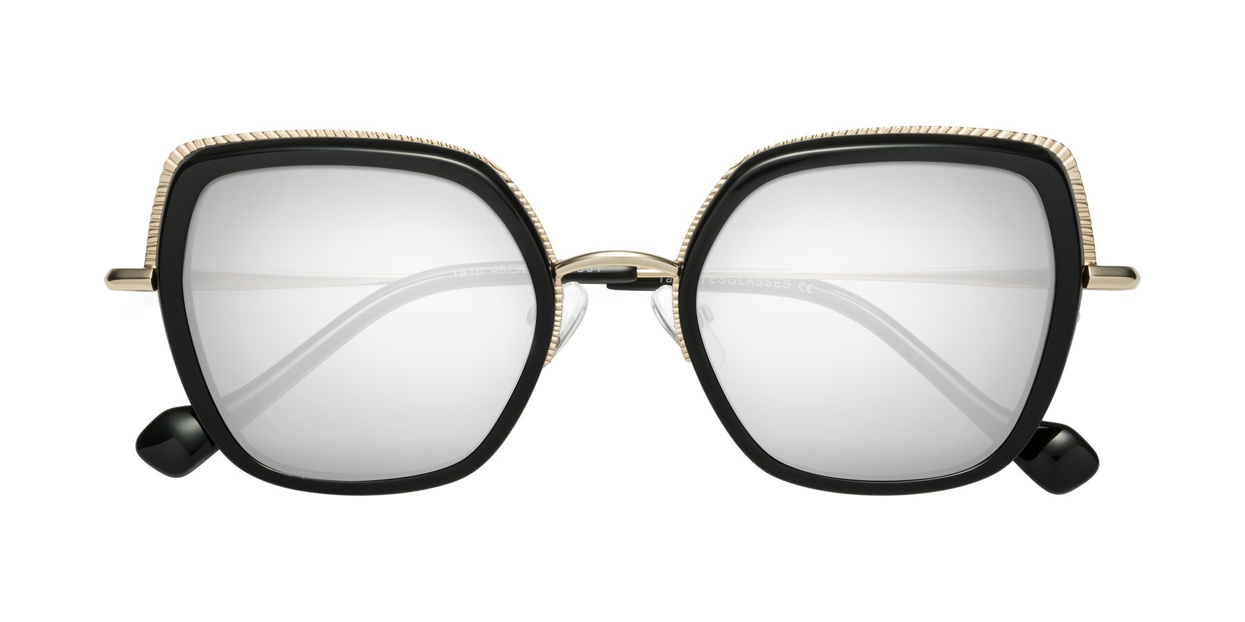 Folded Front of Yates in Black-Gold with Silver Mirrored Lenses