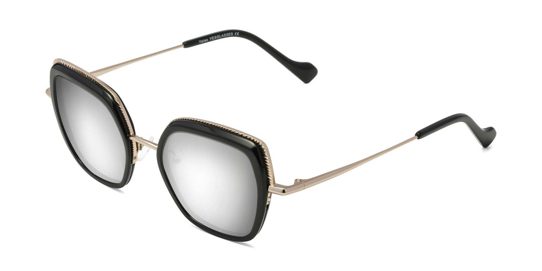 Angle of Yates in Black-Gold with Silver Mirrored Lenses