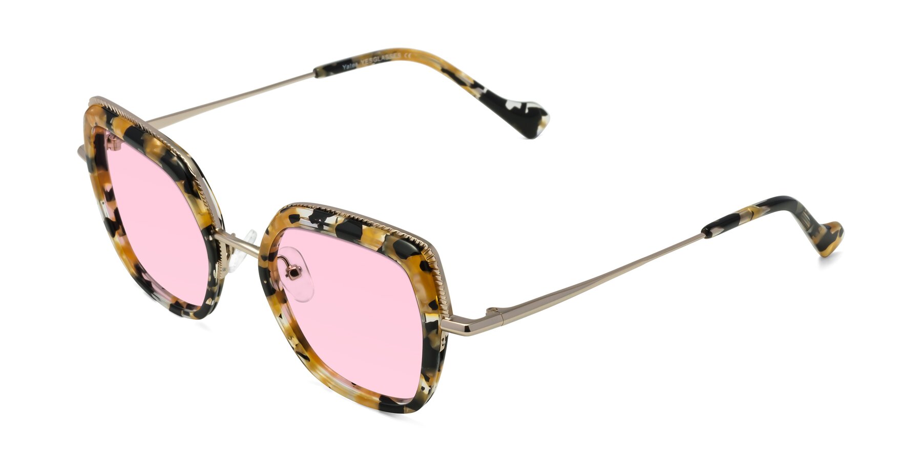Angle of Yates in Yellow Floral-Gold with Light Pink Tinted Lenses