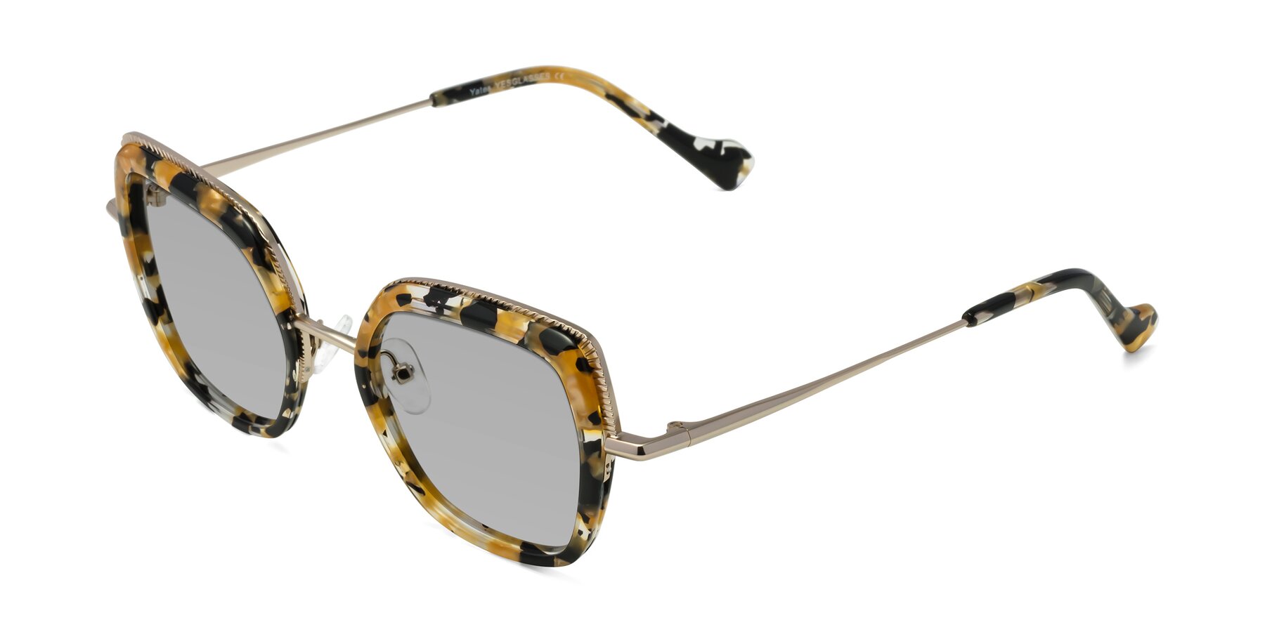 Angle of Yates in Yellow Floral-Gold with Light Gray Tinted Lenses