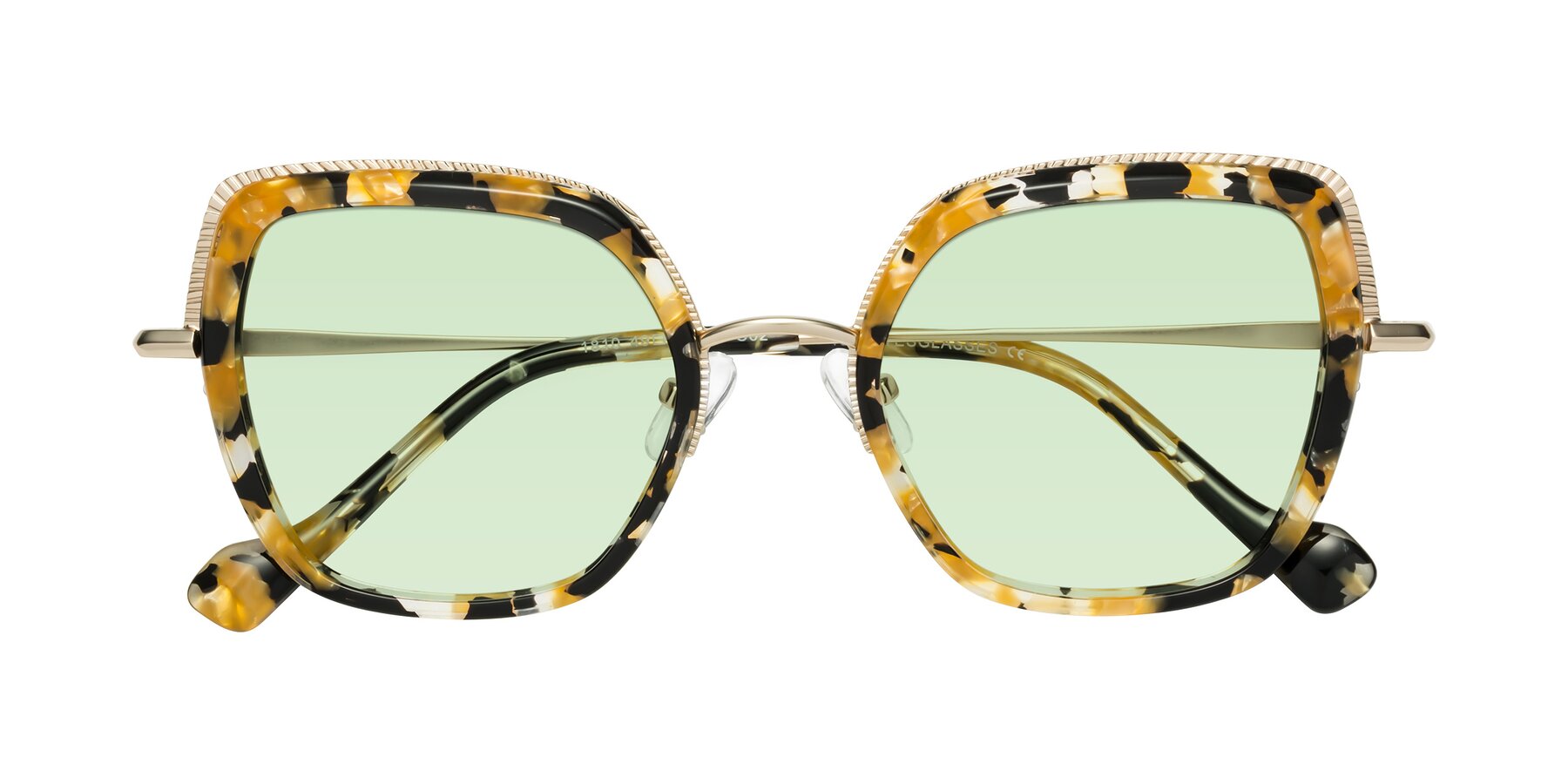 Folded Front of Yates in Yellow Floral-Gold with Light Green Tinted Lenses