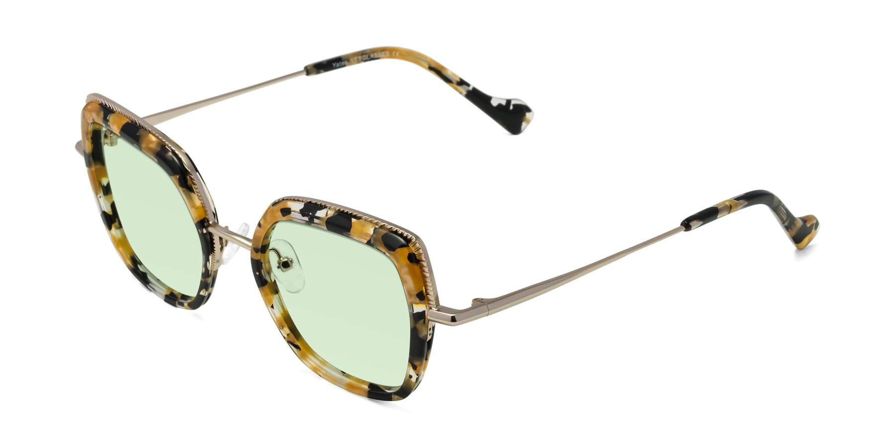 Angle of Yates in Yellow Floral-Gold with Light Green Tinted Lenses