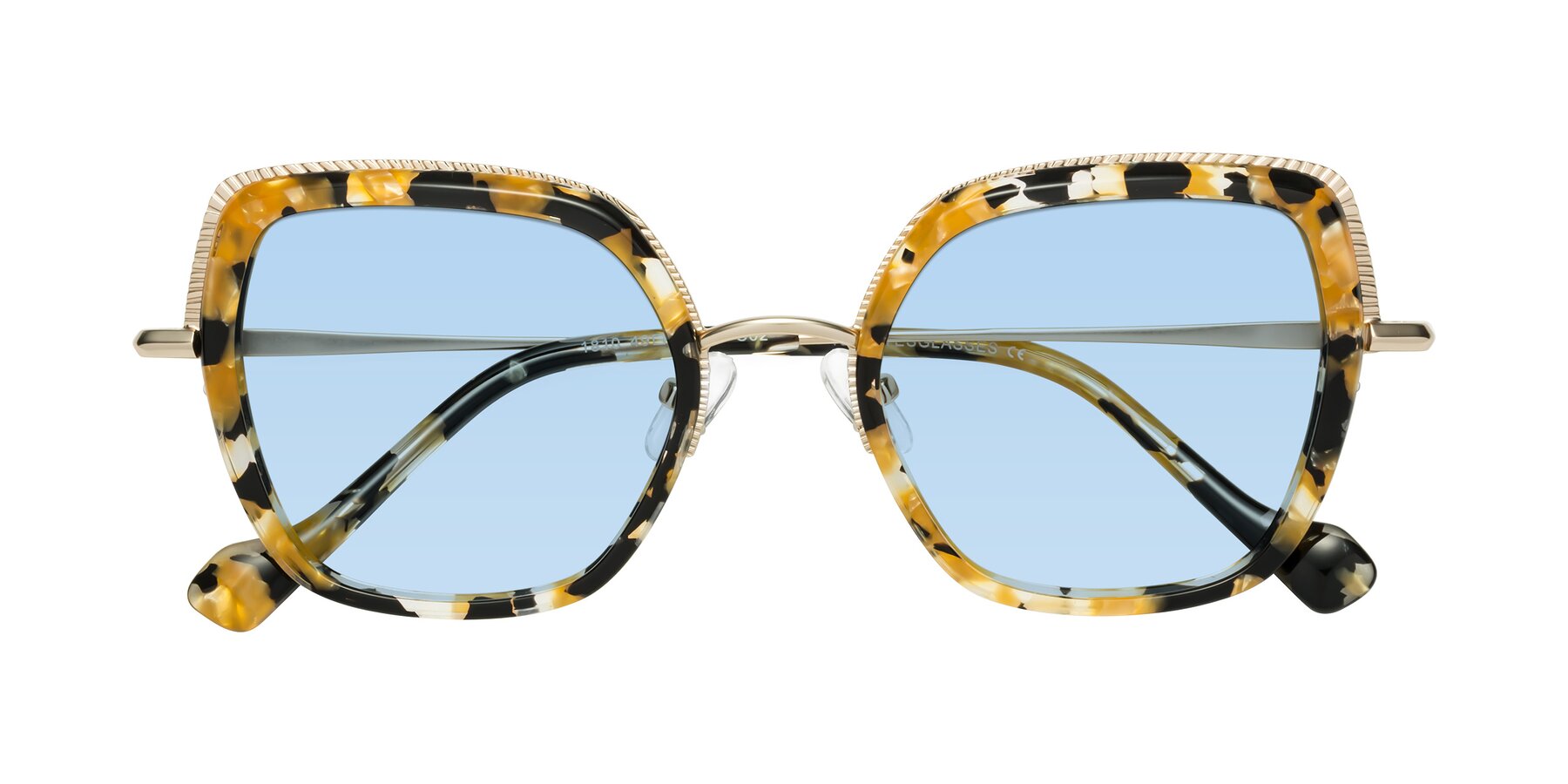Folded Front of Yates in Yellow Floral-Gold with Light Blue Tinted Lenses
