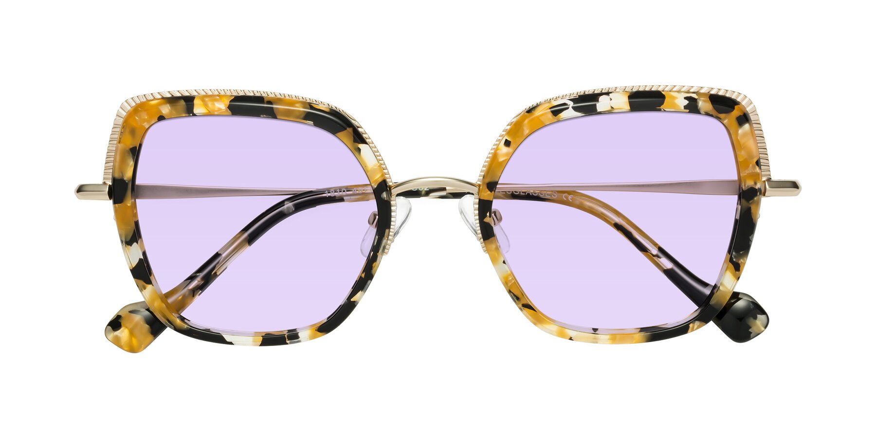 Folded Front of Yates in Yellow Floral-Gold with Light Purple Tinted Lenses