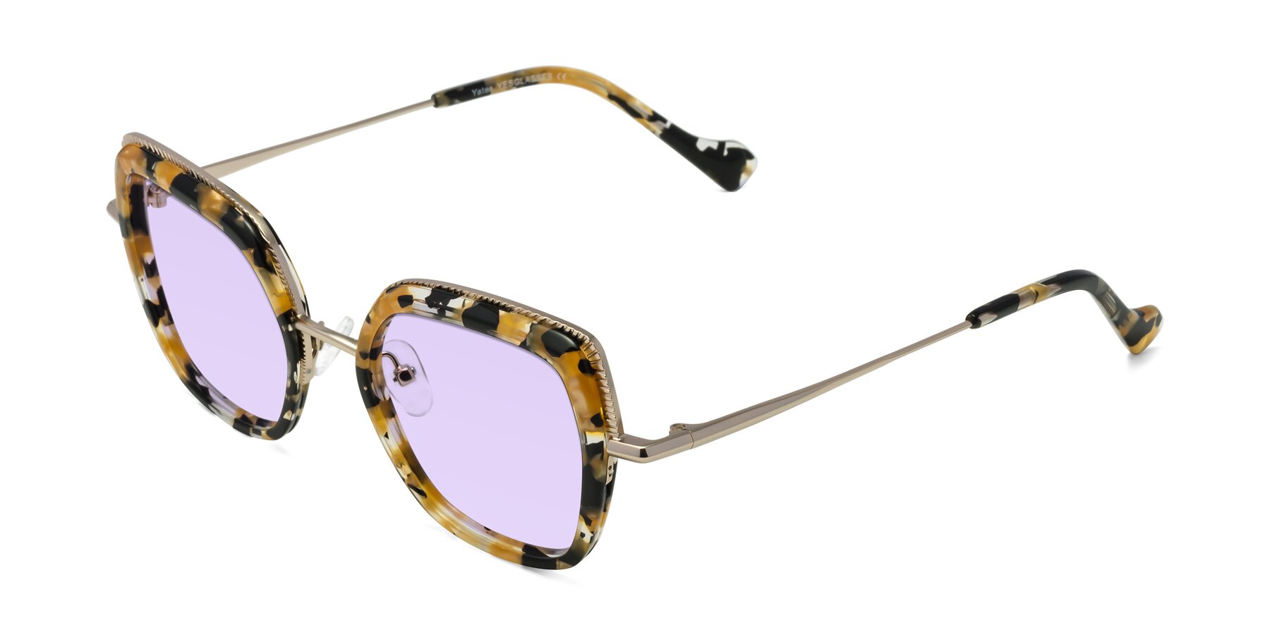 Angle of Yates in Yellow Floral-Gold with Light Purple Tinted Lenses