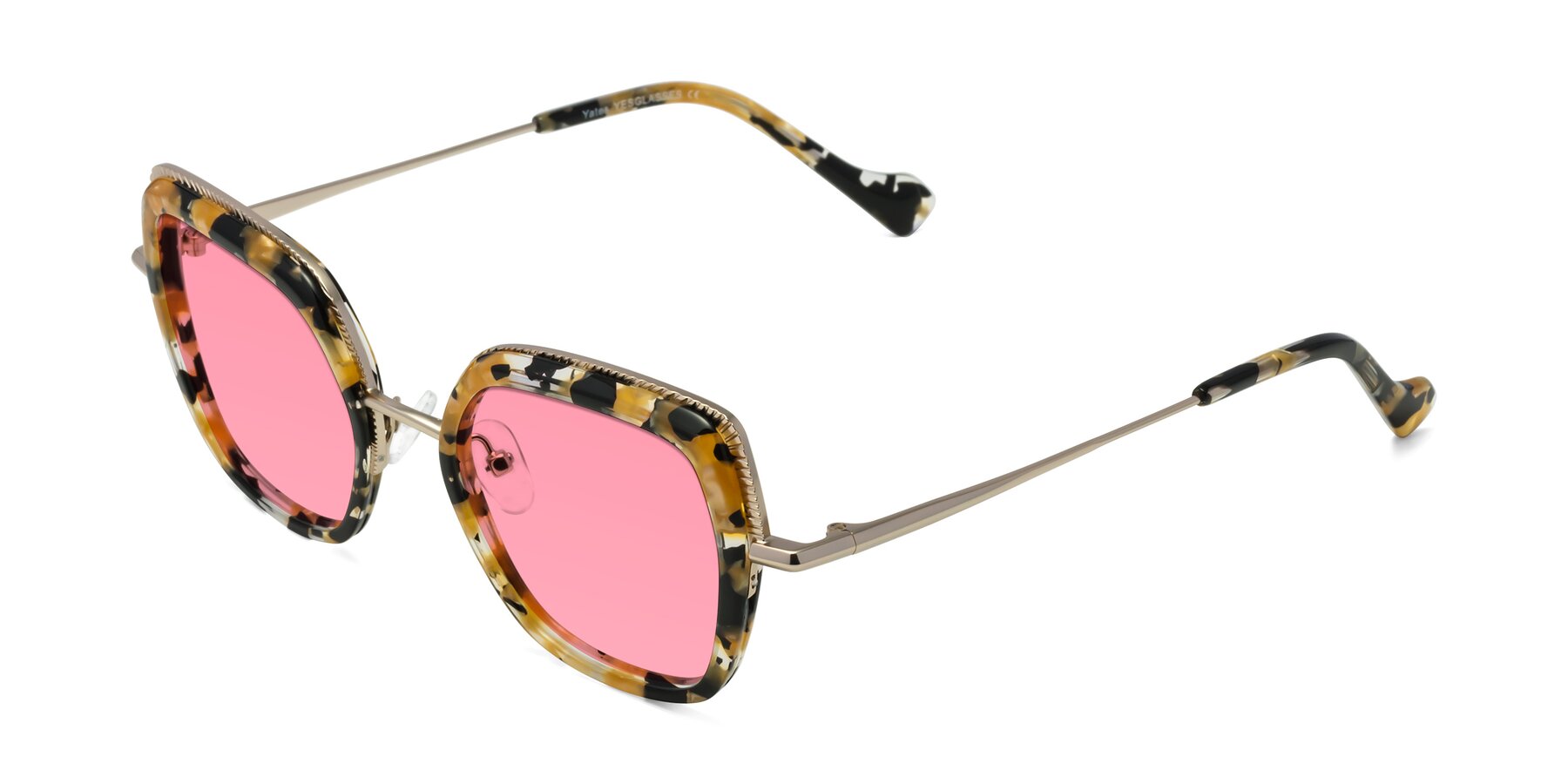 Angle of Yates in Yellow Floral-Gold with Pink Tinted Lenses