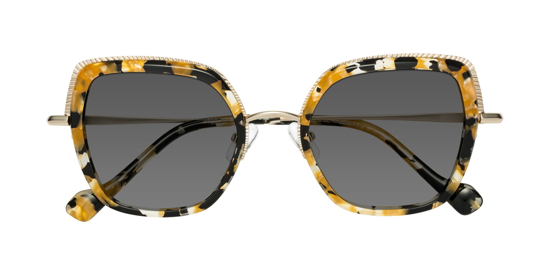 Folded Front of Yates in Yellow Floral-Gold with Medium Gray Tinted Lenses