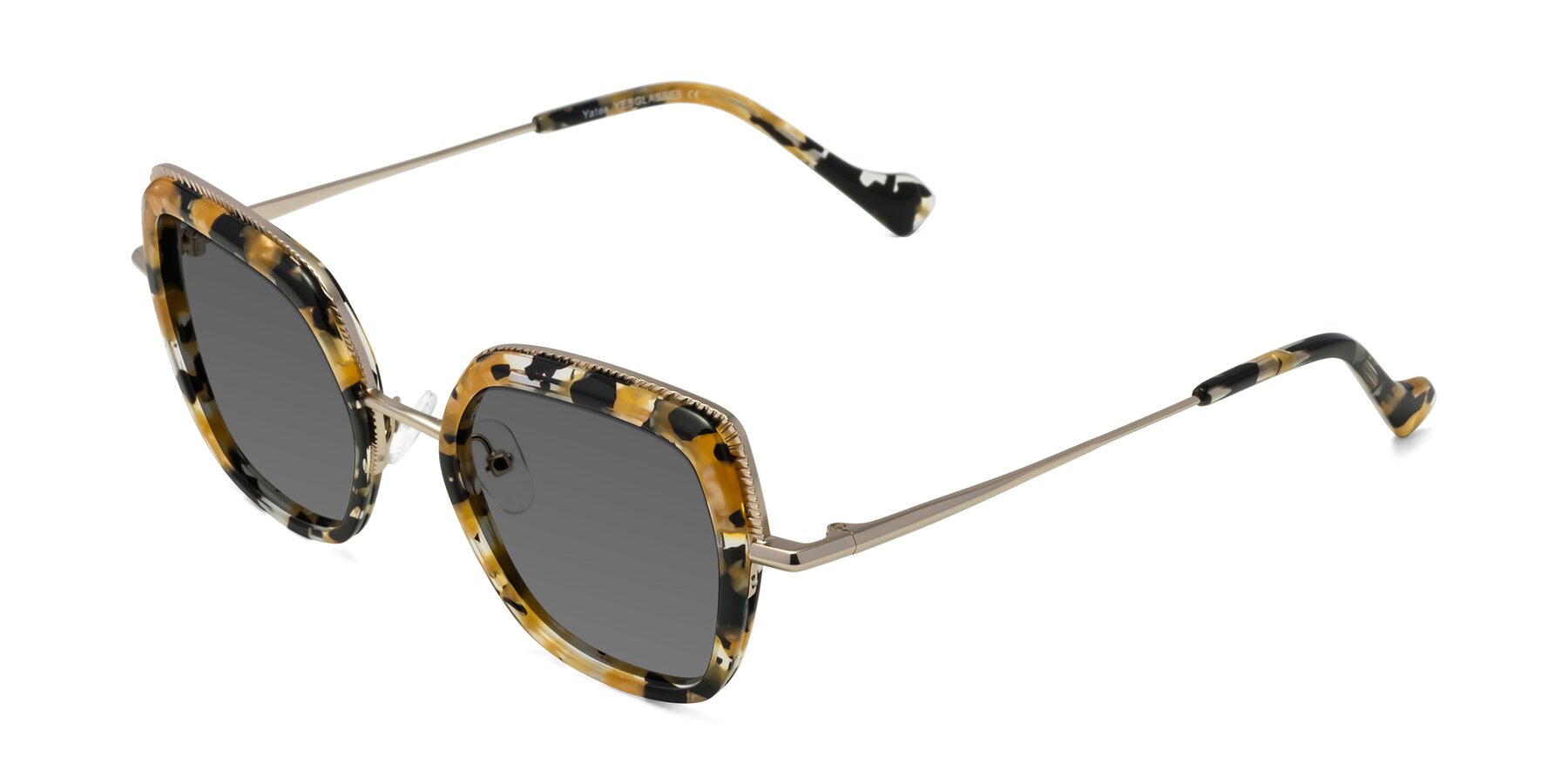 Angle of Yates in Yellow Floral-Gold with Medium Gray Tinted Lenses