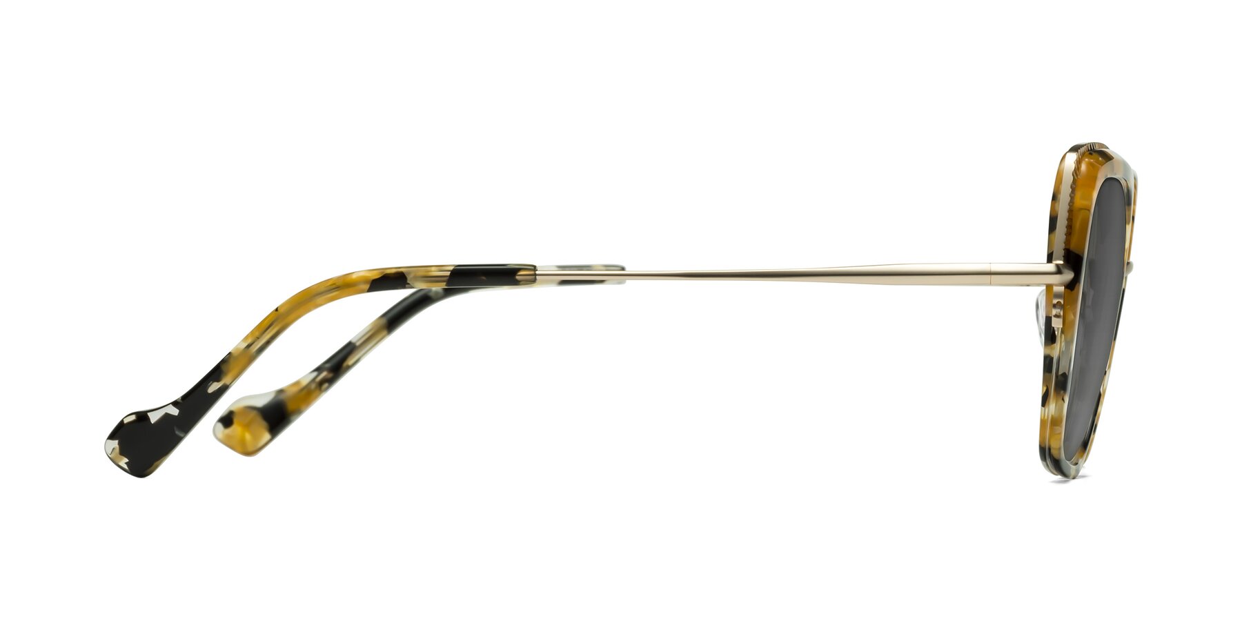 Side of Yates in Yellow Floral-Gold with Medium Gray Tinted Lenses