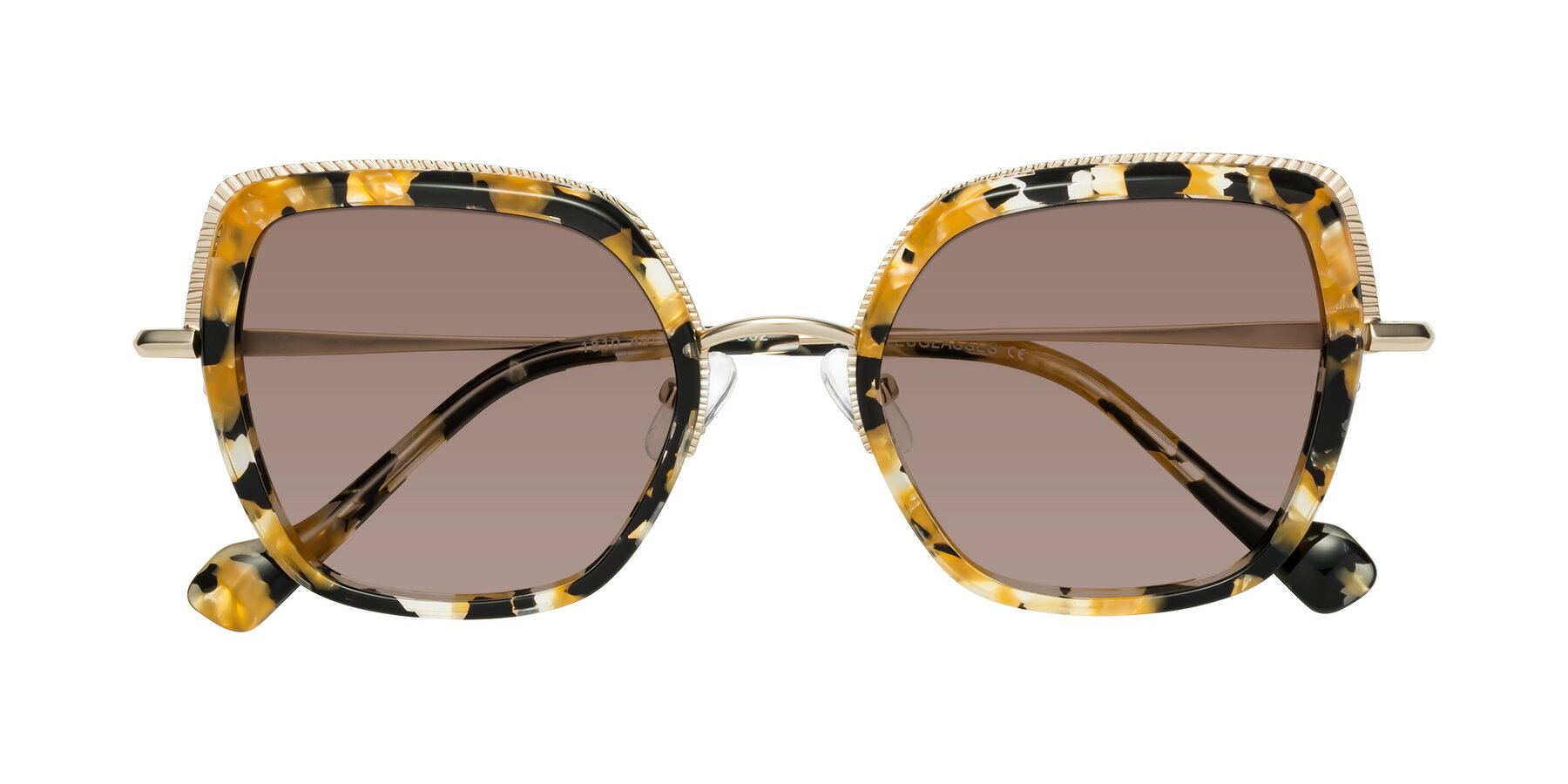 Folded Front of Yates in Yellow Floral-Gold with Medium Brown Tinted Lenses