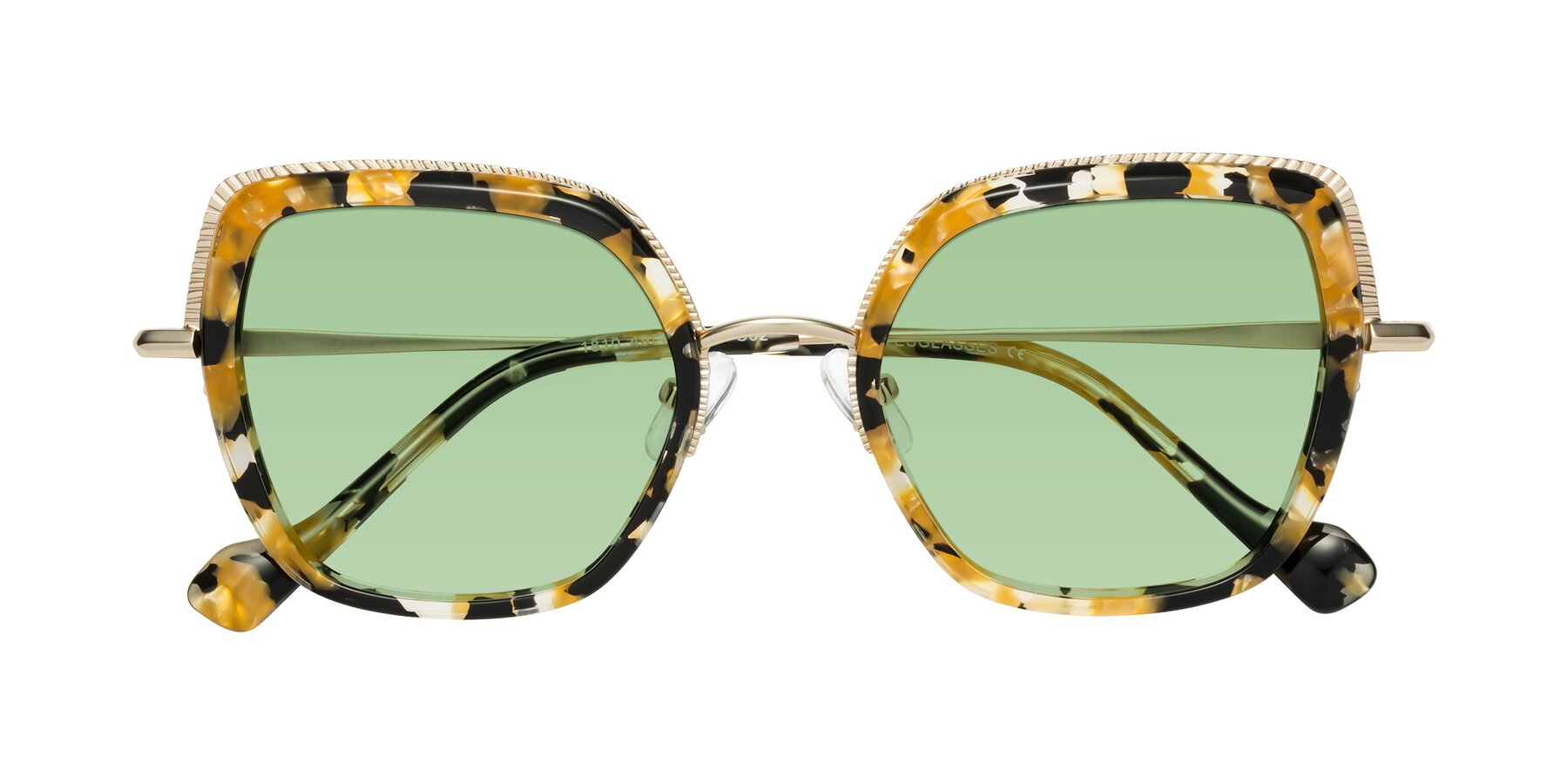 Folded Front of Yates in Yellow Floral-Gold with Medium Green Tinted Lenses