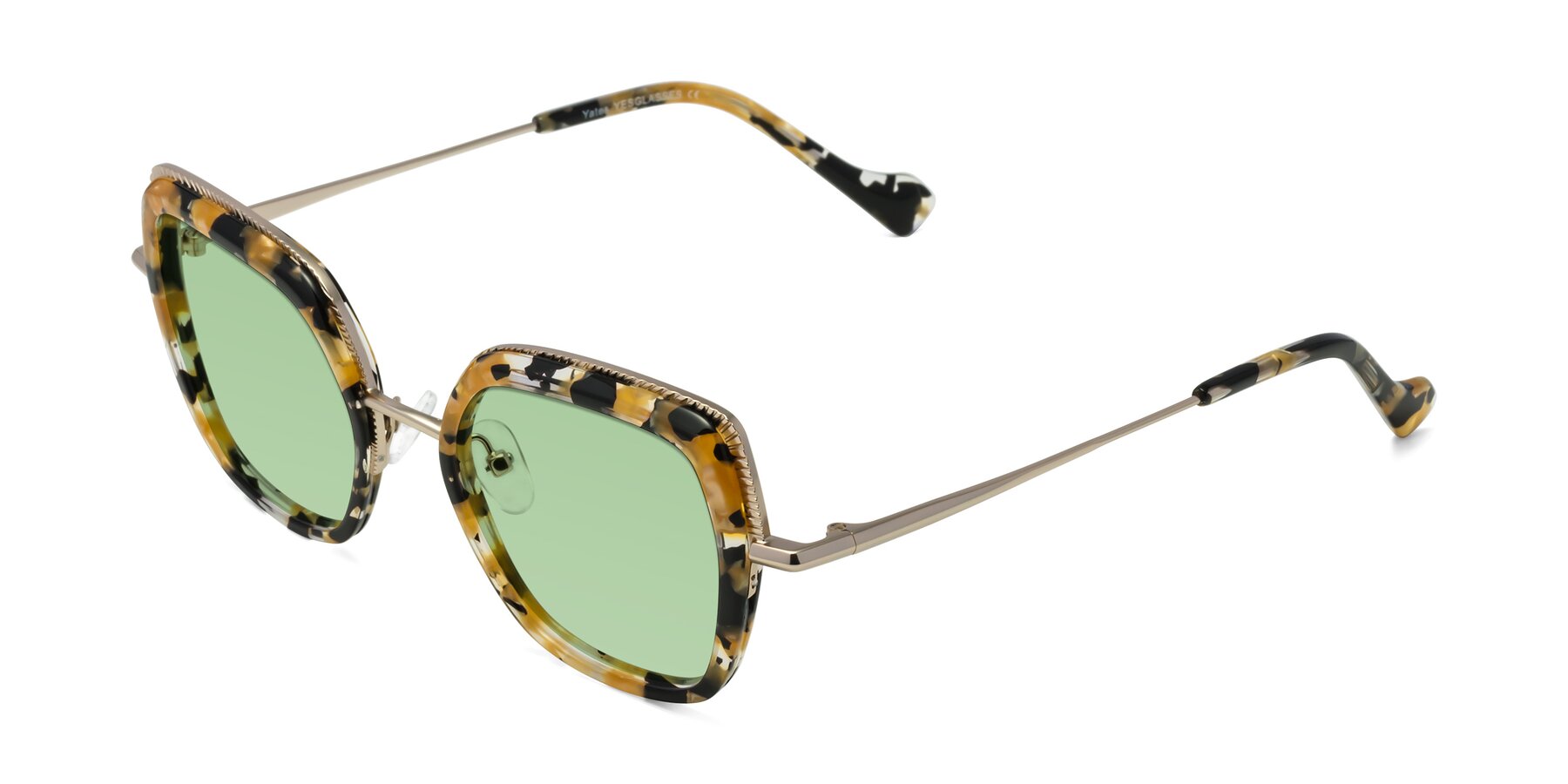 Angle of Yates in Yellow Floral-Gold with Medium Green Tinted Lenses