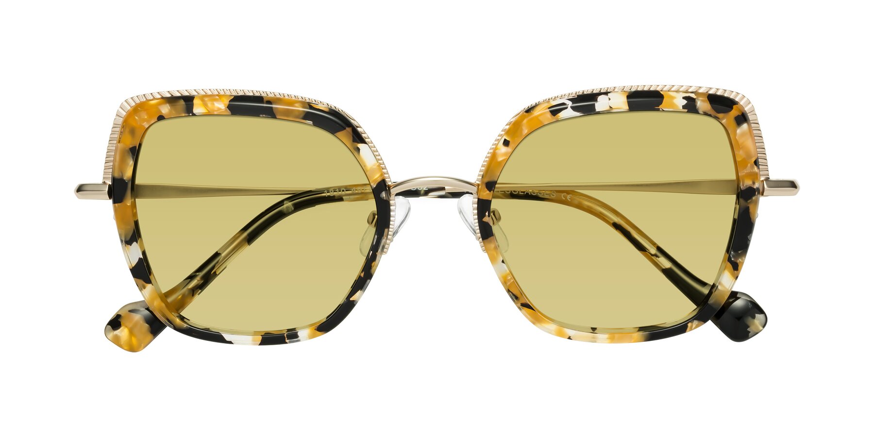 Folded Front of Yates in Yellow Floral-Gold with Medium Champagne Tinted Lenses