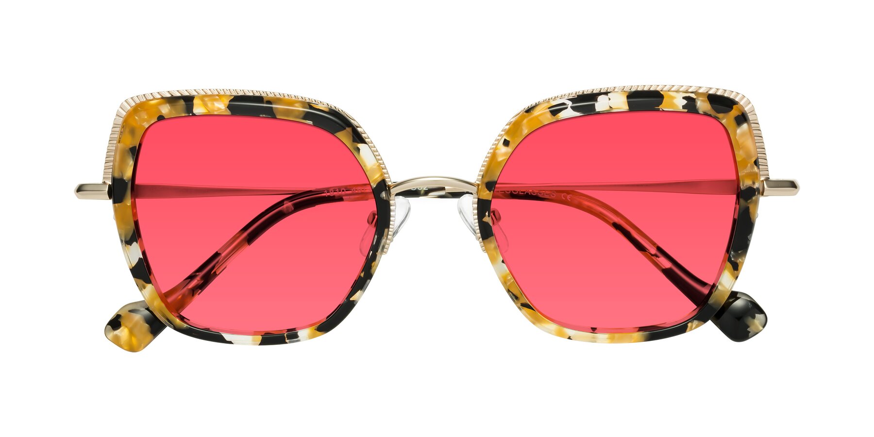 Folded Front of Yates in Yellow Floral-Gold with Red Tinted Lenses