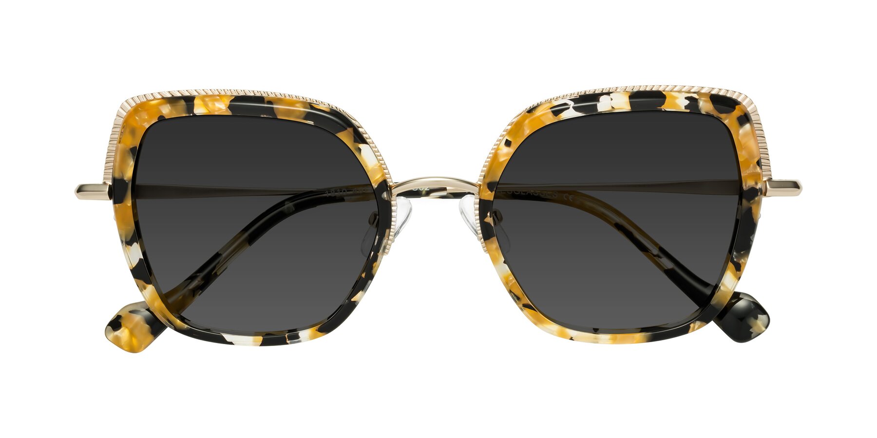 Folded Front of Yates in Yellow Floral-Gold with Gray Tinted Lenses