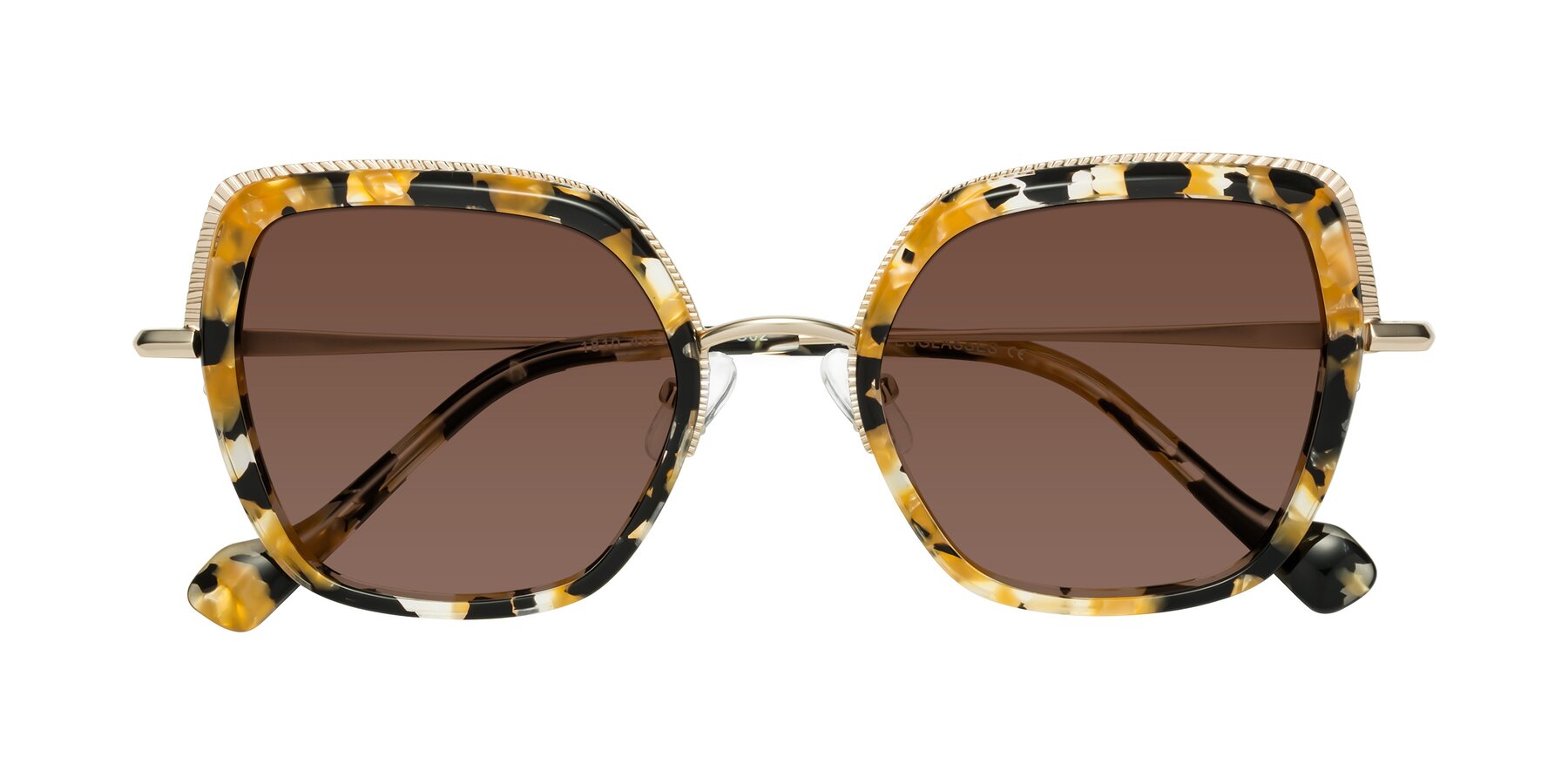 Folded Front of Yates in Yellow Floral-Gold with Brown Tinted Lenses