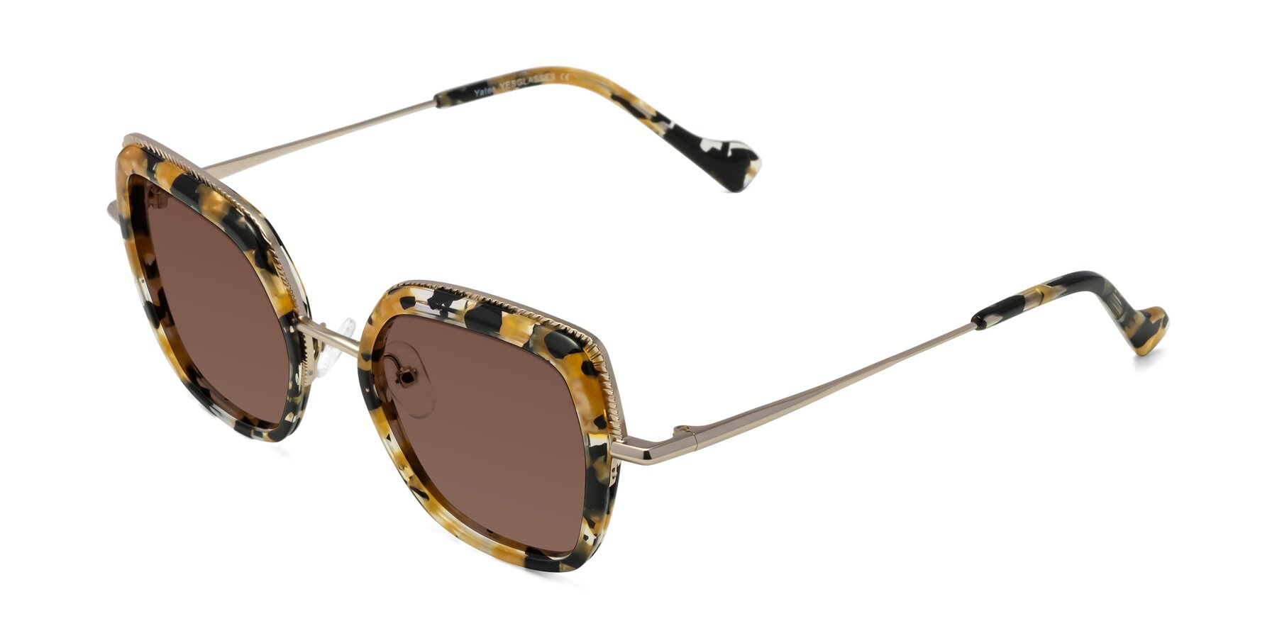 Angle of Yates in Yellow Floral-Gold with Brown Tinted Lenses
