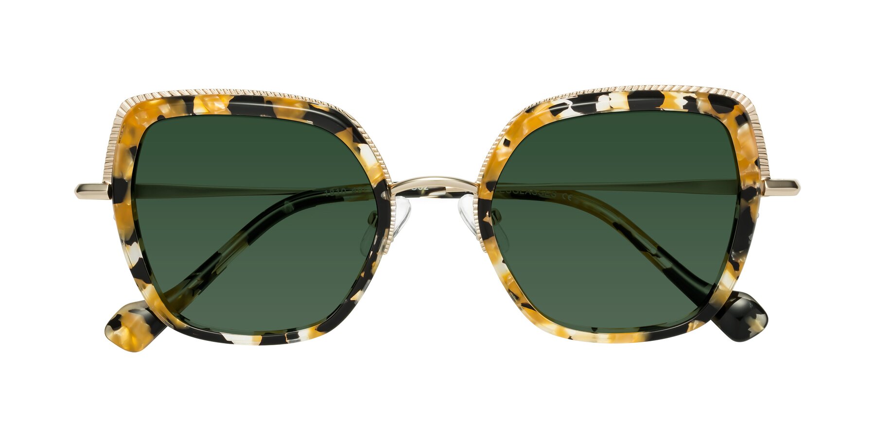 Folded Front of Yates in Yellow Floral-Gold with Green Tinted Lenses